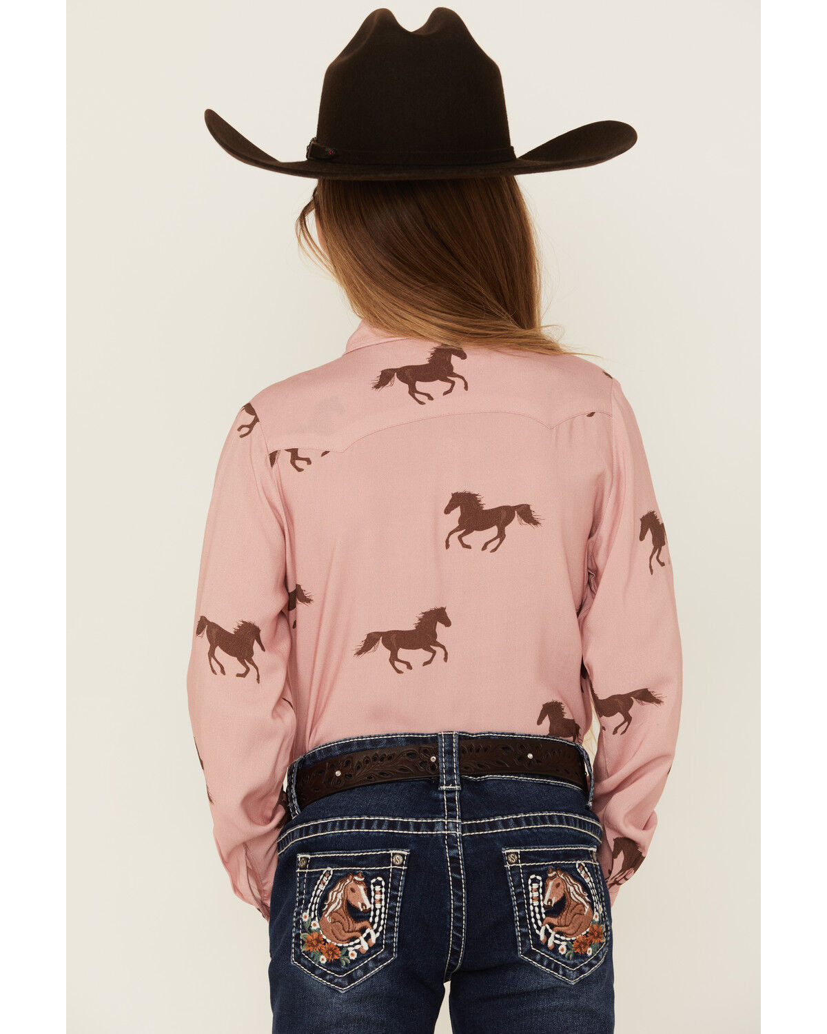 Roper Girls' Running Horse Print Long Sleeve Snap Western Shirt