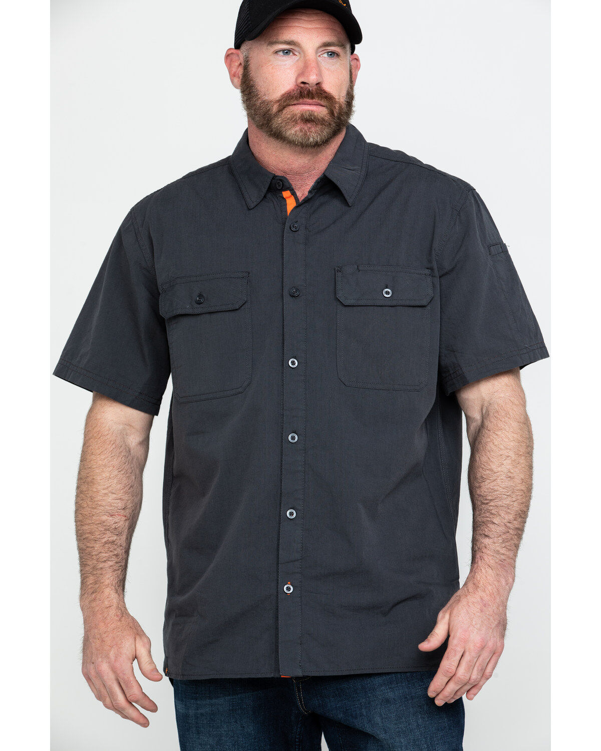 Hawx Men's Charcoal Solid Yarn Dye Two Pocket Short Sleeve Work Shirt - Tall