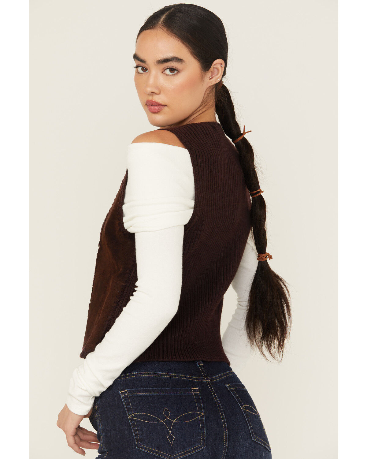 Shyanne Women's Suede Tie Front Knit Fashion Vest