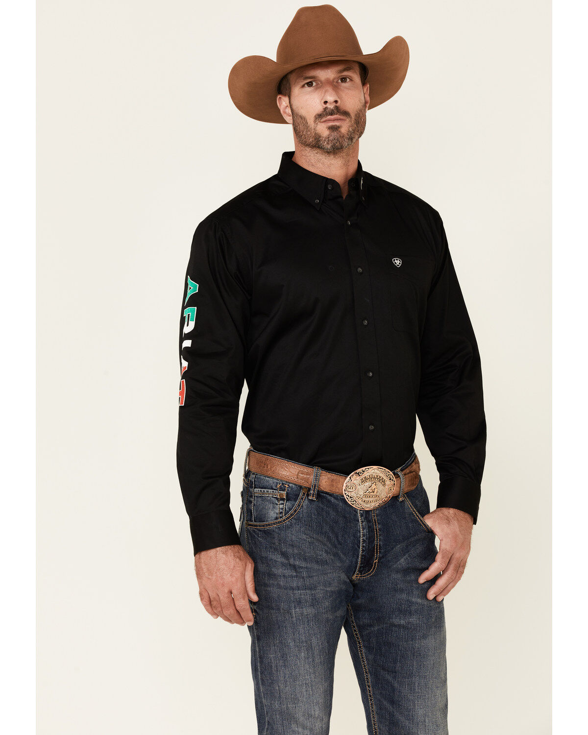 Ariat Men's Solid Team Mexico Logo Long Sleeve Button-Down Western Shirt