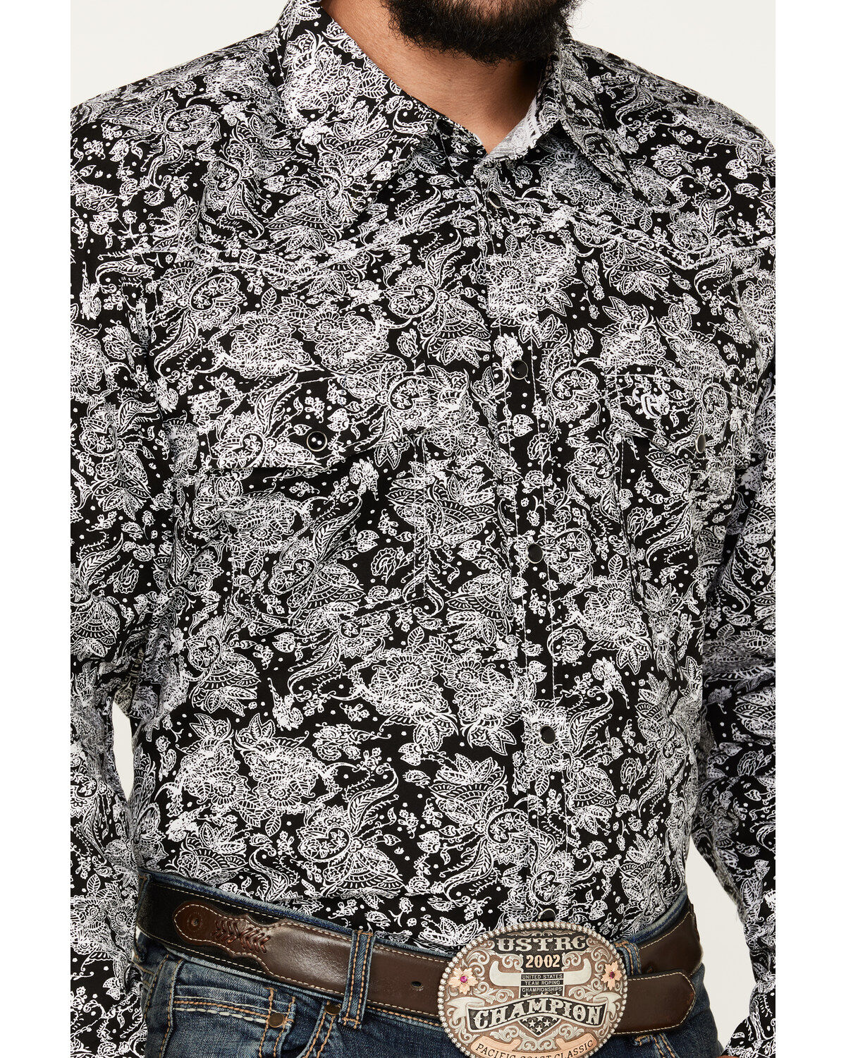 Cowboy Hardware Men's Floral Paisley Print Long Sleeve Snap Western Shirt