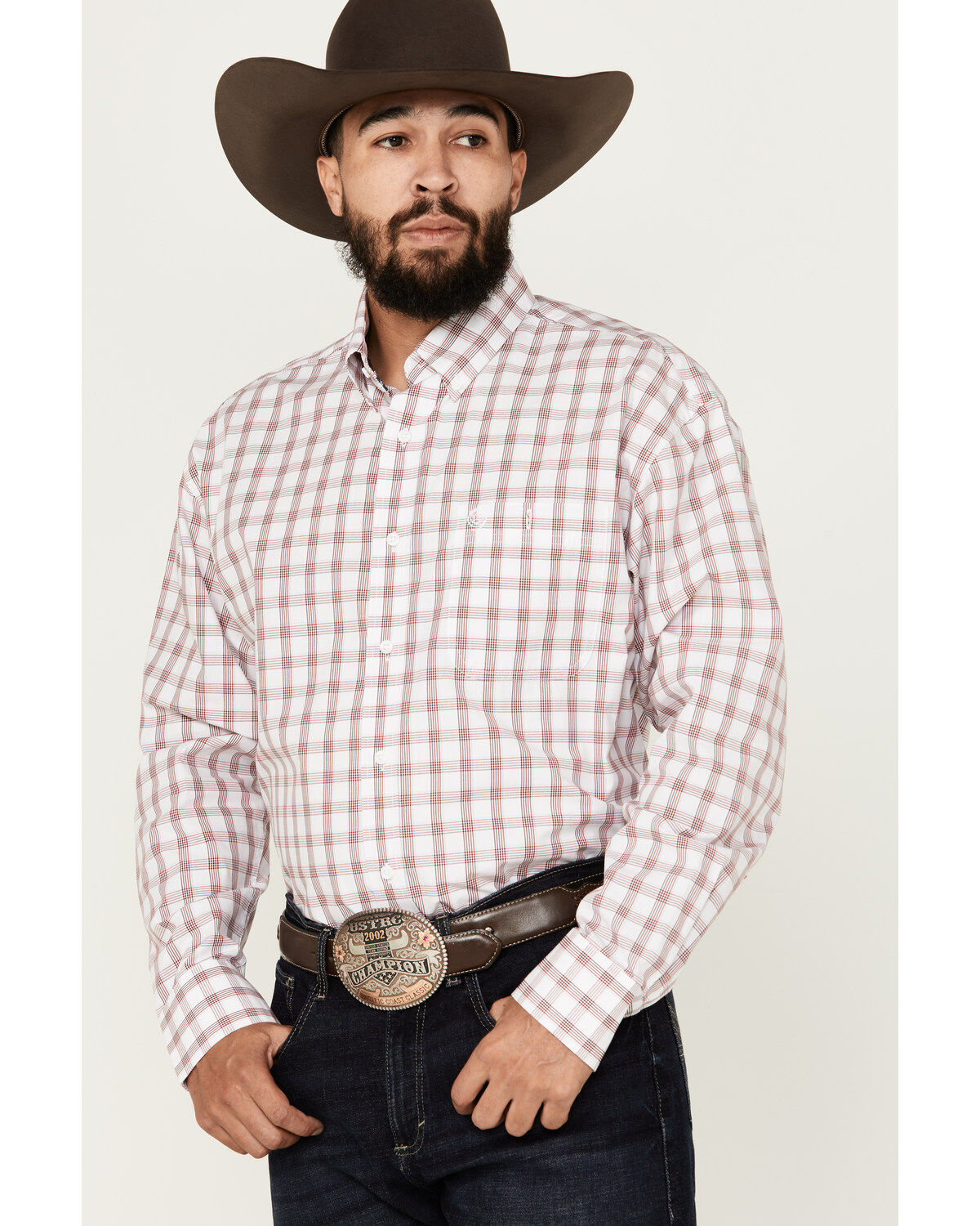 George Strait by Wrangler Men's Checkered Print Long Sleeve Button-Down Shirt