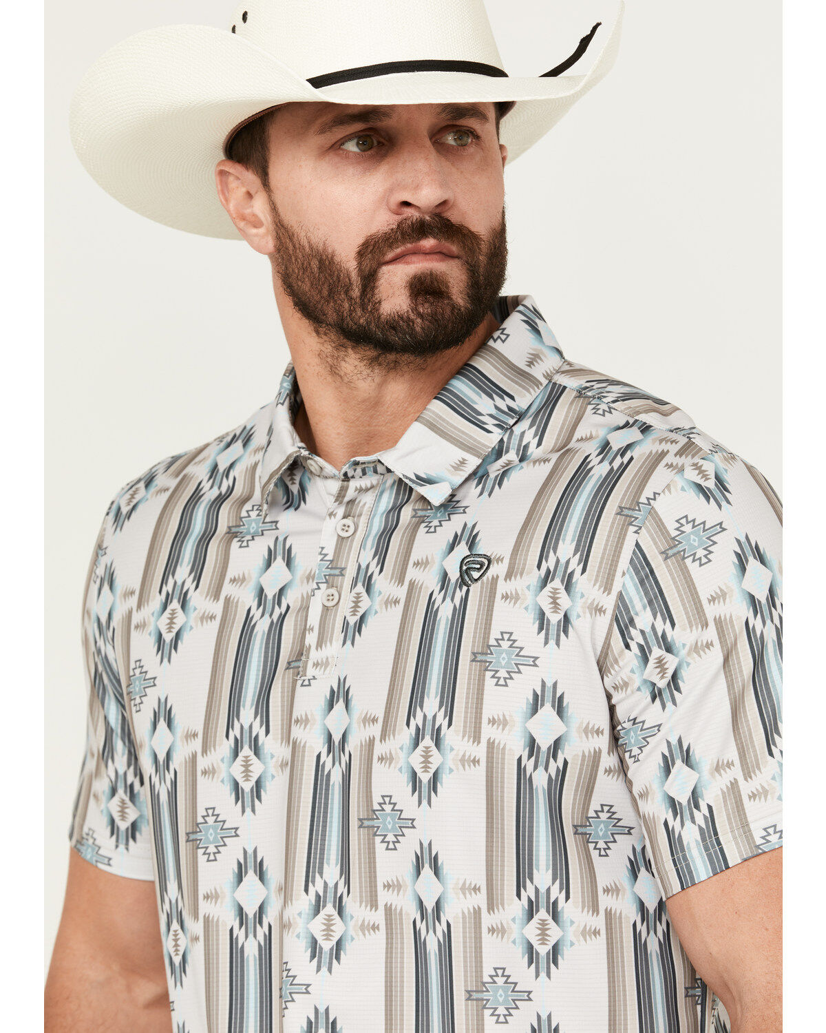 Rock & Roll Denim Men's Southwestern Print Short Sleeve Polo Shirt