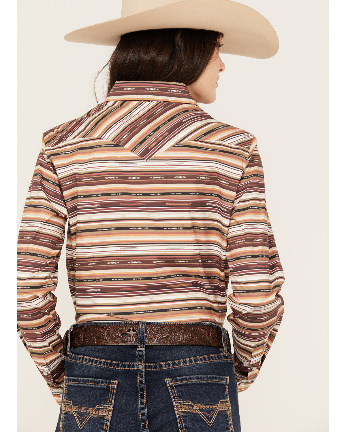 Rough Stock by Panhandle Women's Southwestern Striped Long Sleeve Western Pearl Snap Shirt