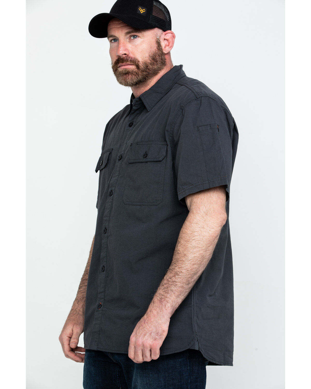 Hawx Men's Charcoal Solid Yarn Dye Two Pocket Short Sleeve Work Shirt - Big