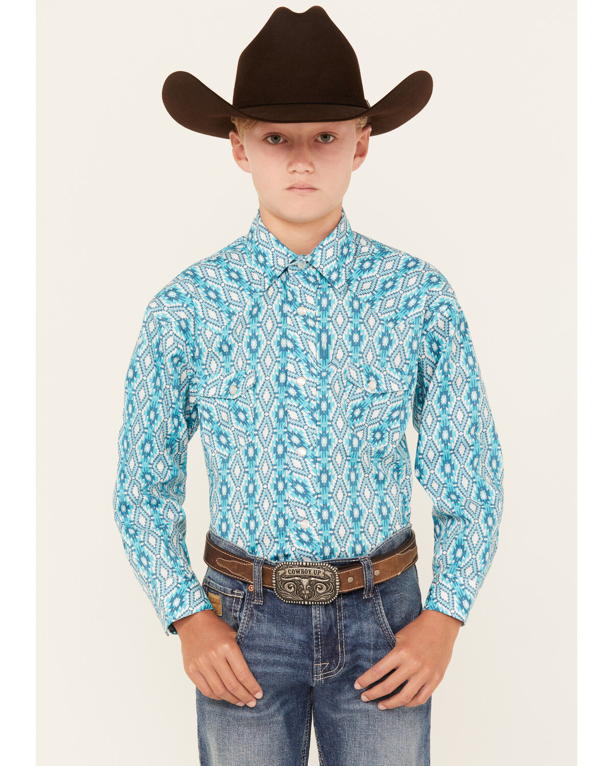 Rock & Roll Denim Boys' Southwestern Print Long Sleeve Pearl Snap Western Shirt