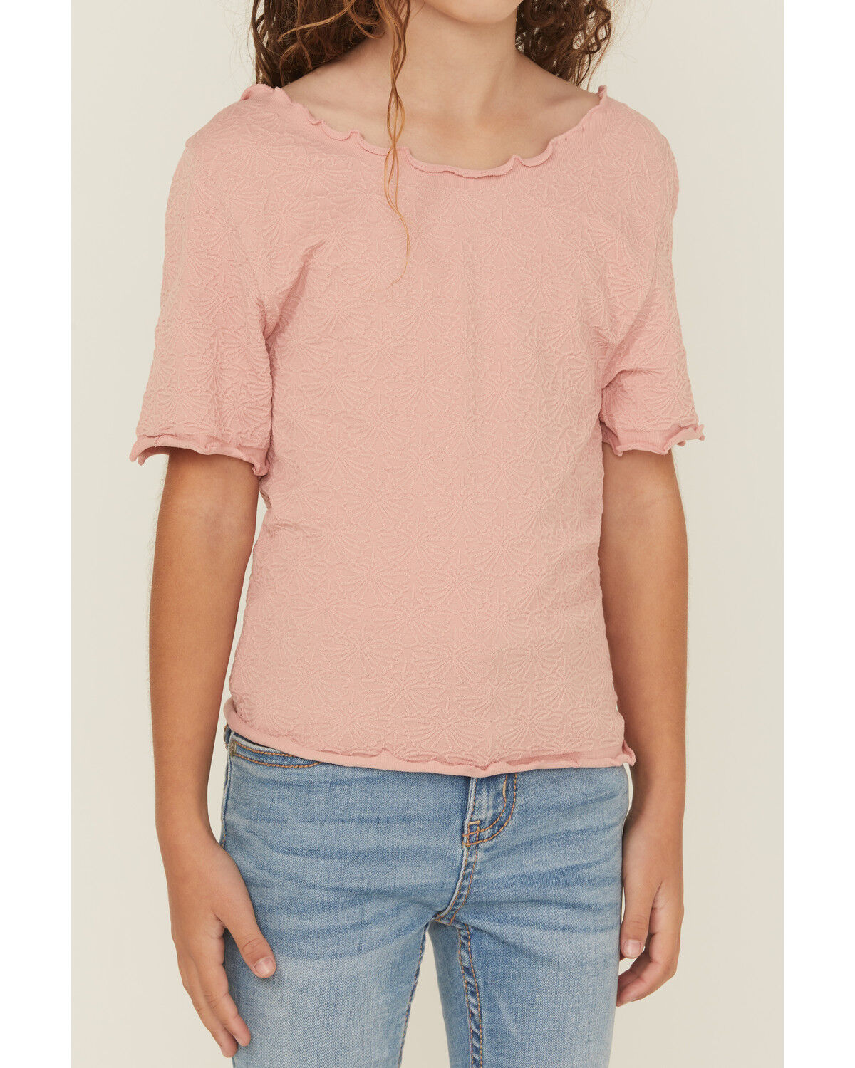 Fornia Girls' Solid Lettuce Edge Short Sleeve Top