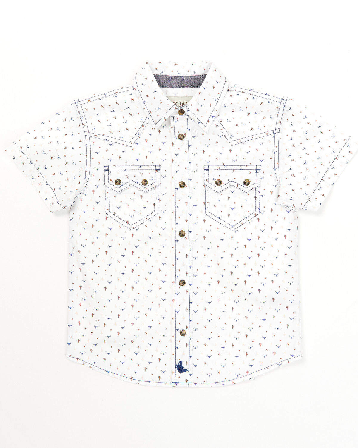 Cody James Toddler Boys' Bull Cactus Print Short Sleeve Snap Western Shirt