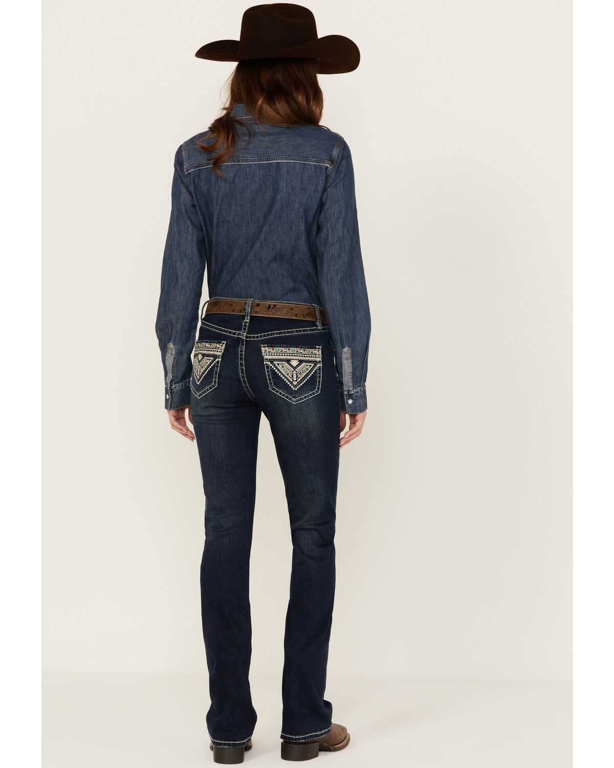 Rock & Roll Denim Women's Dark Wash Mid Rise Embroidered Bootcut Stretch Denim Jeans