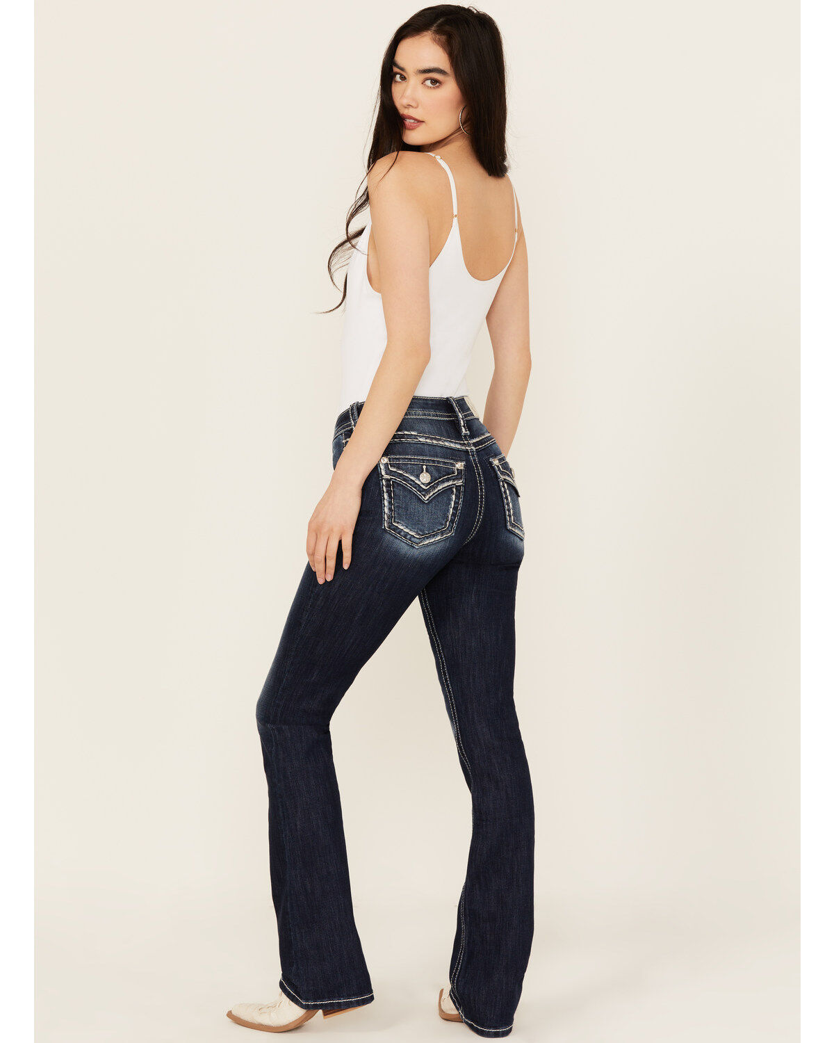 Miss Me Women's Dark Wash Mid Rise Bootcut Stretch Denim Jeans