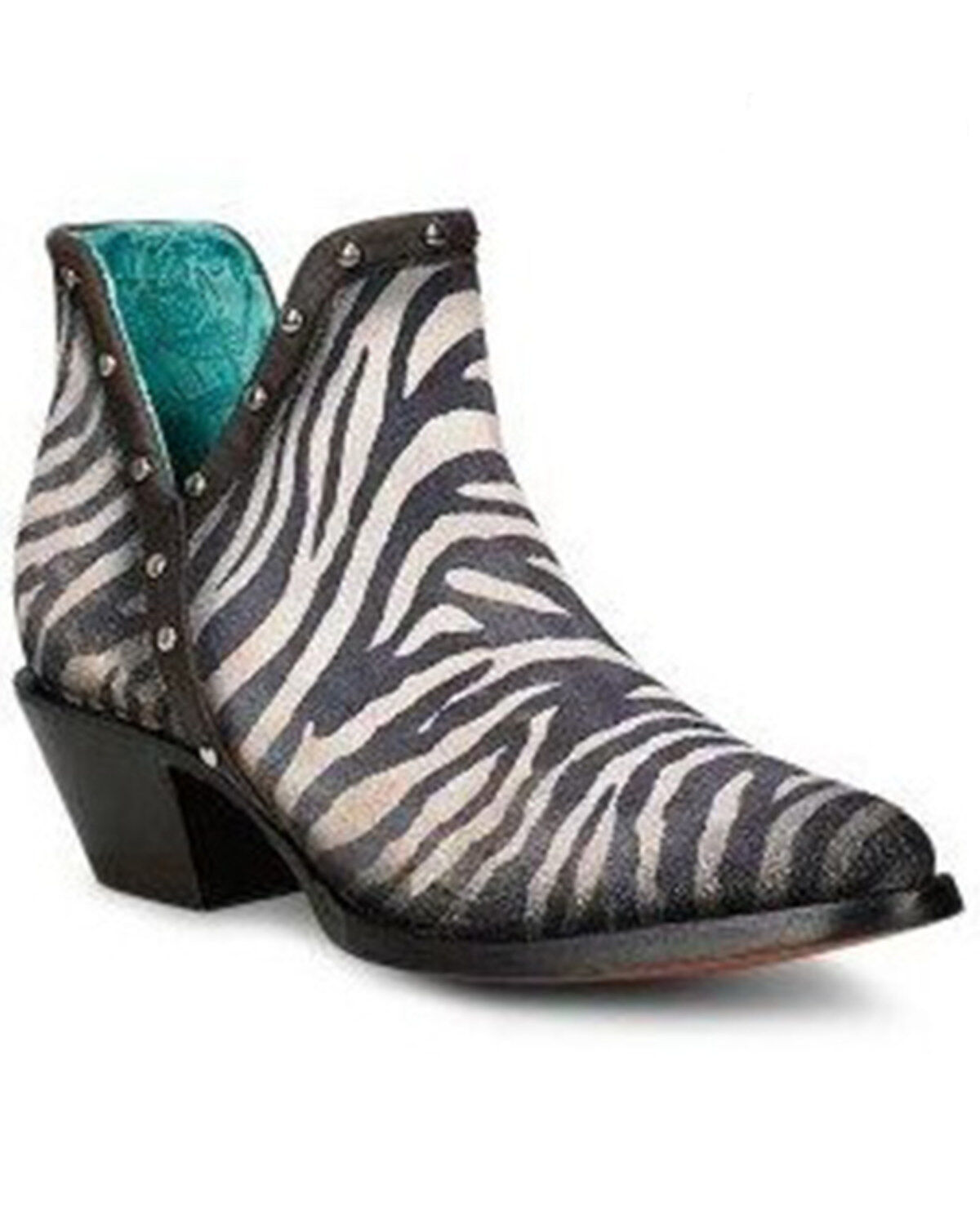 Corral Women's Zebra Print Studded Booties - Round Toe