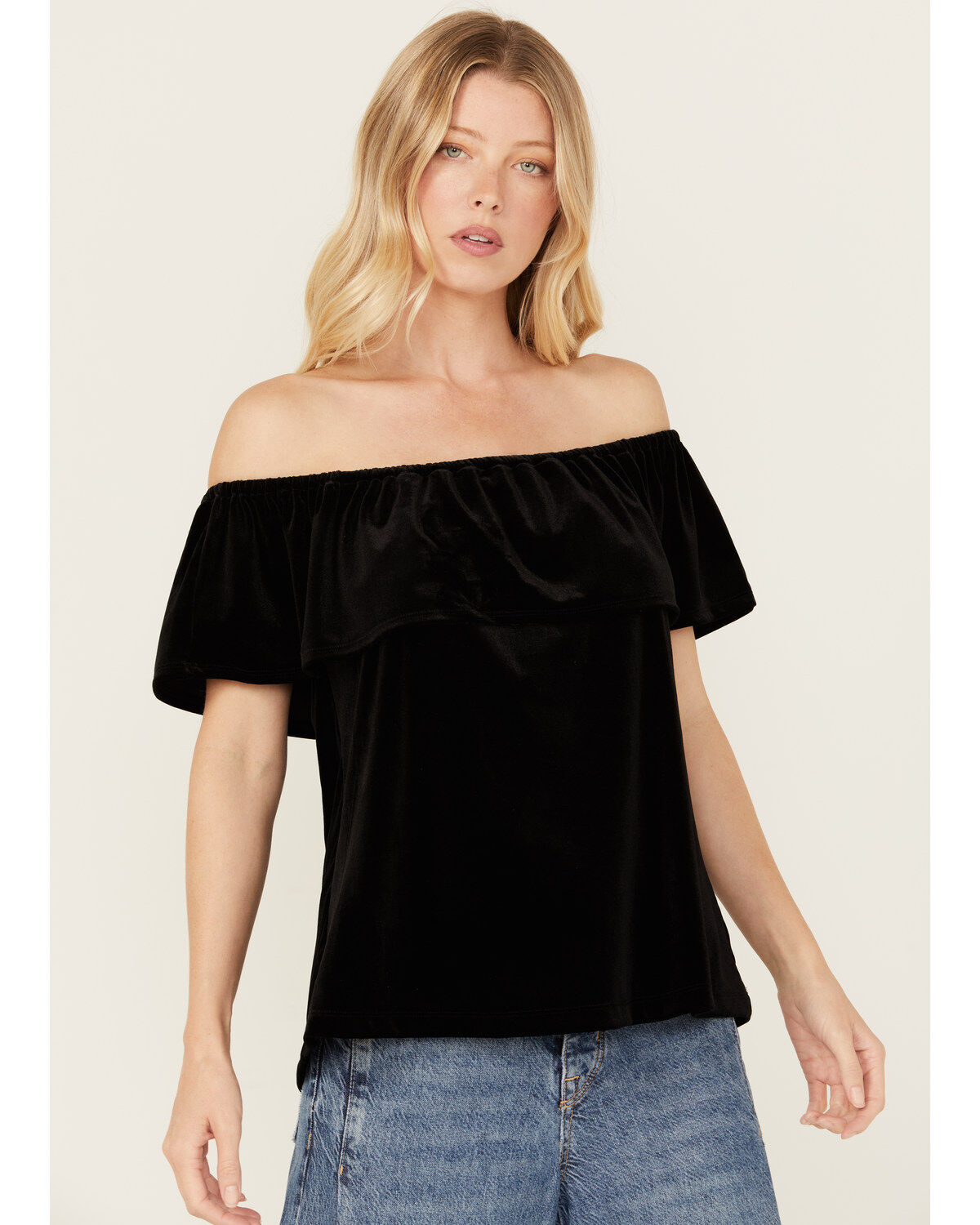 Panhandle Women's Off The Shoulder Short Sleeve Velvet Top