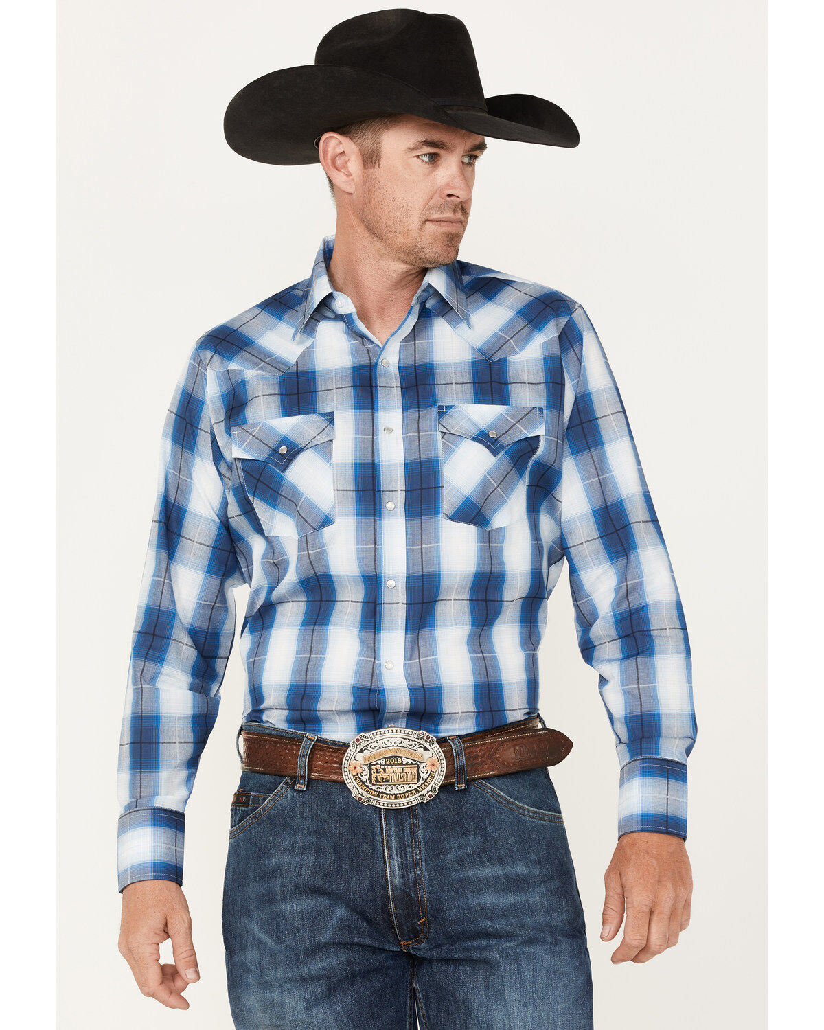 Ely Walker Men's Plaid Print Long Sleeve Pearl Snap Western Shirt
