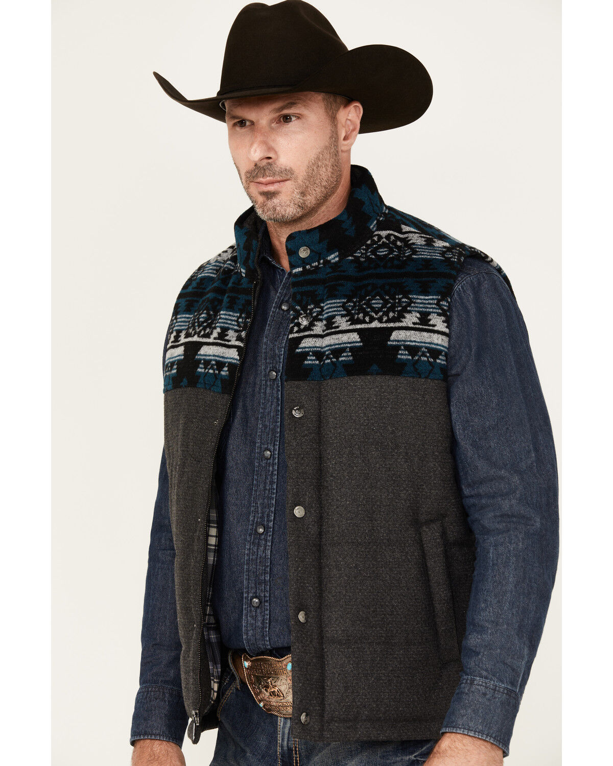 Cody James Men's Southwestern Print Yoke Wool Vest