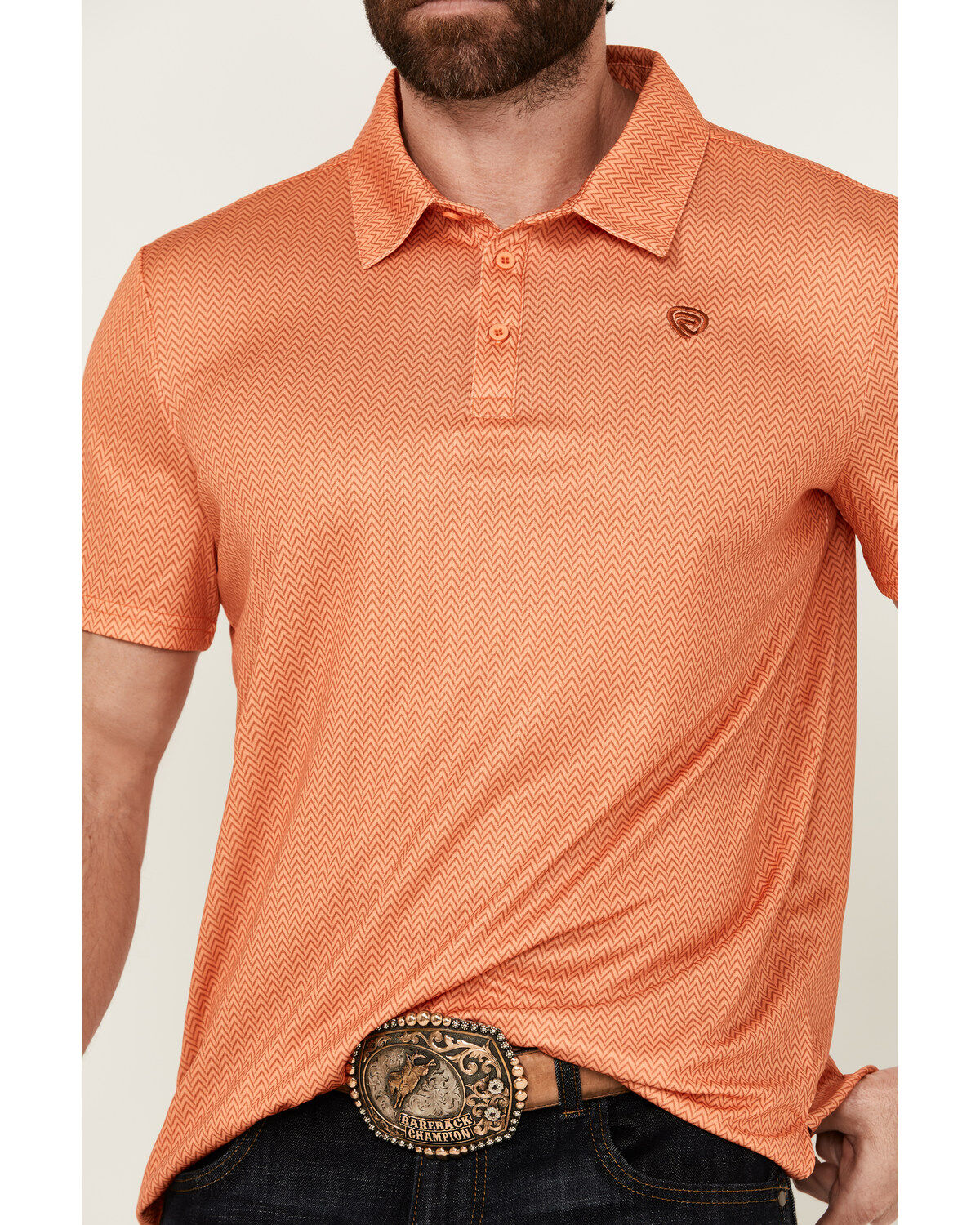 Rock & Roll Denim Men's Geo Print Short Sleeve Stretch Polo Shirt