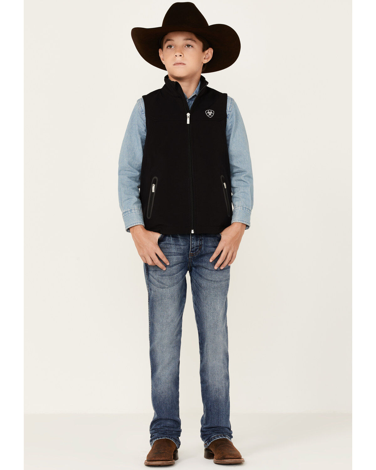 Ariat Boys' Solid Black New Team Softshell Zip-Front Vest