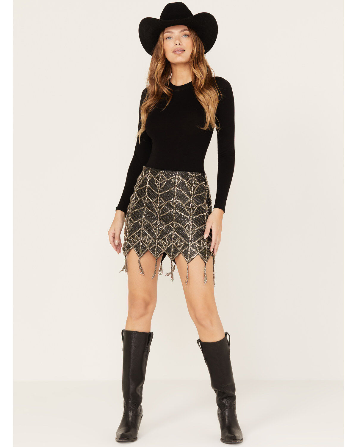 Wonderwest Women's Beaded Tassel Mini Skirt