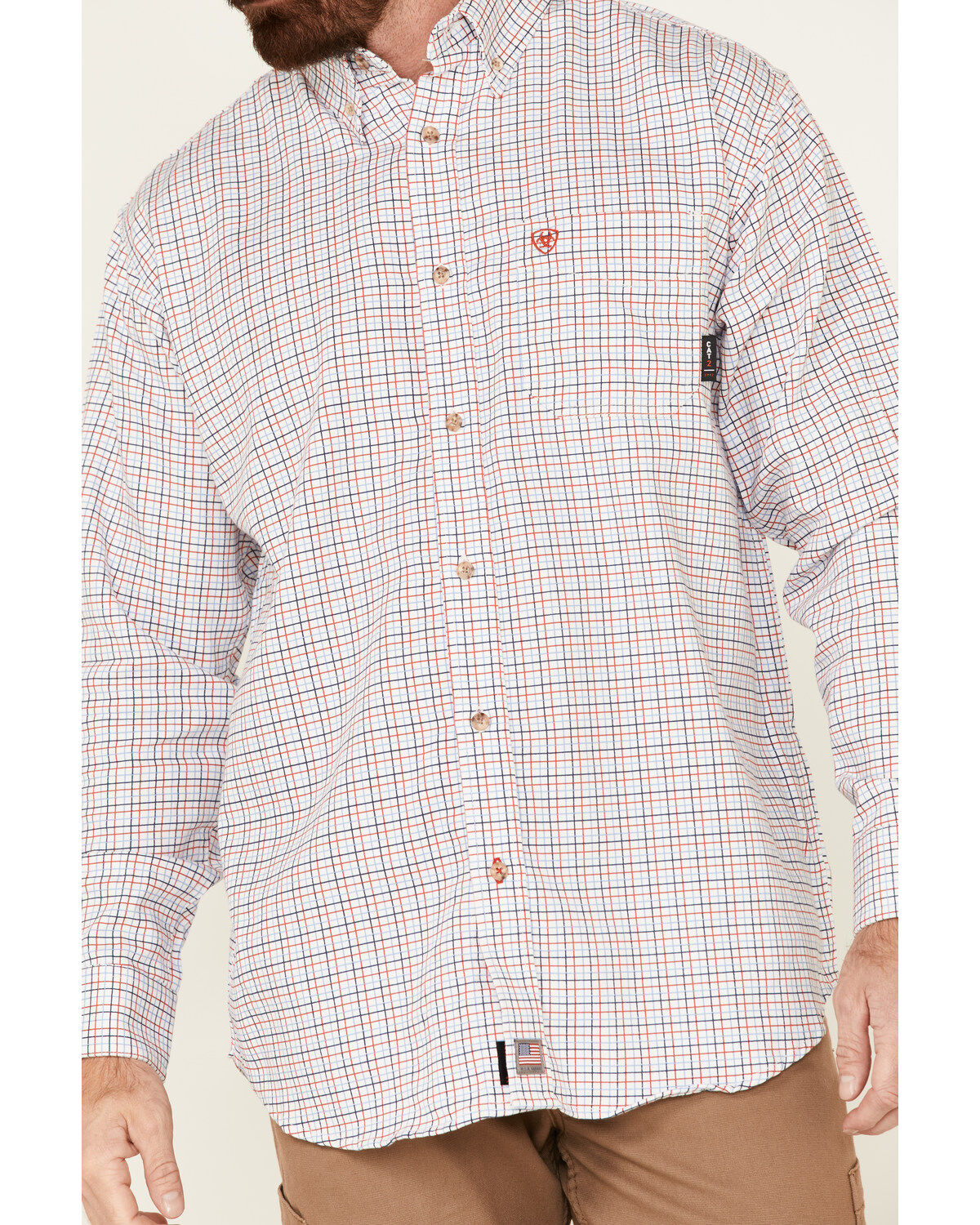Ariat Men's FR Gauge Plaid Print Long Sleeve Button Down Work Shirt