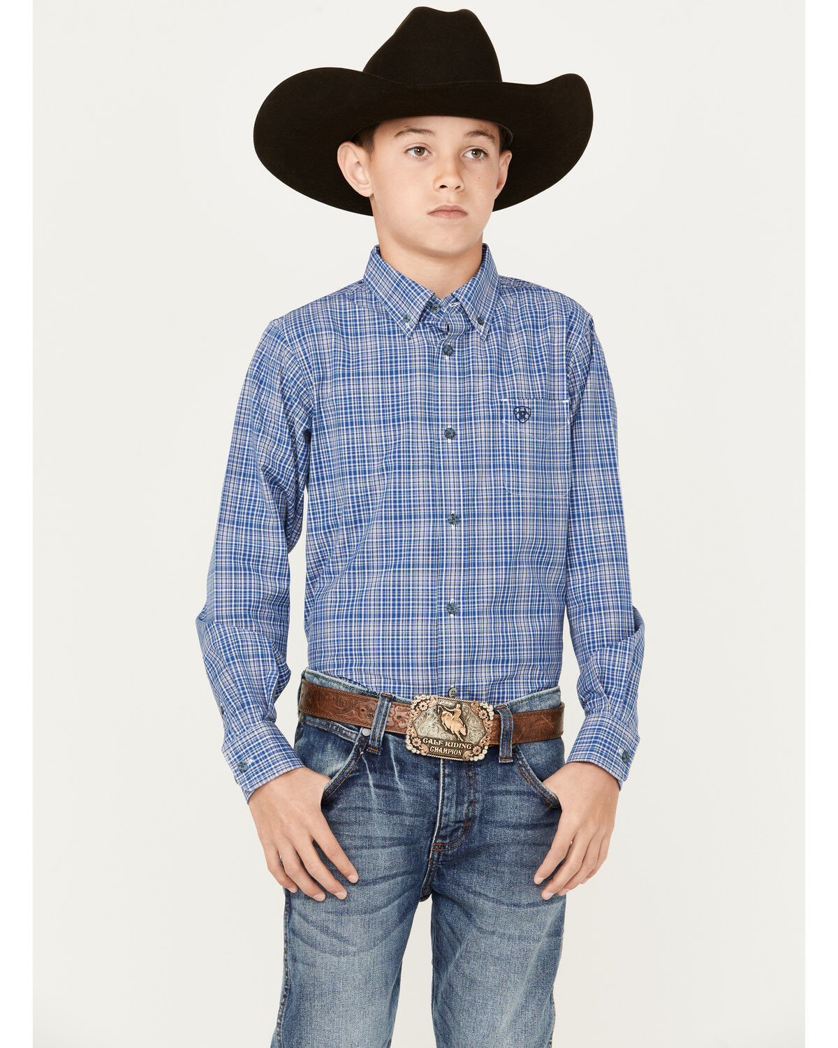 Ariat Boys' Small Pro Series Grid Plaid Print Long Sleeve Button-Down Western Shirt