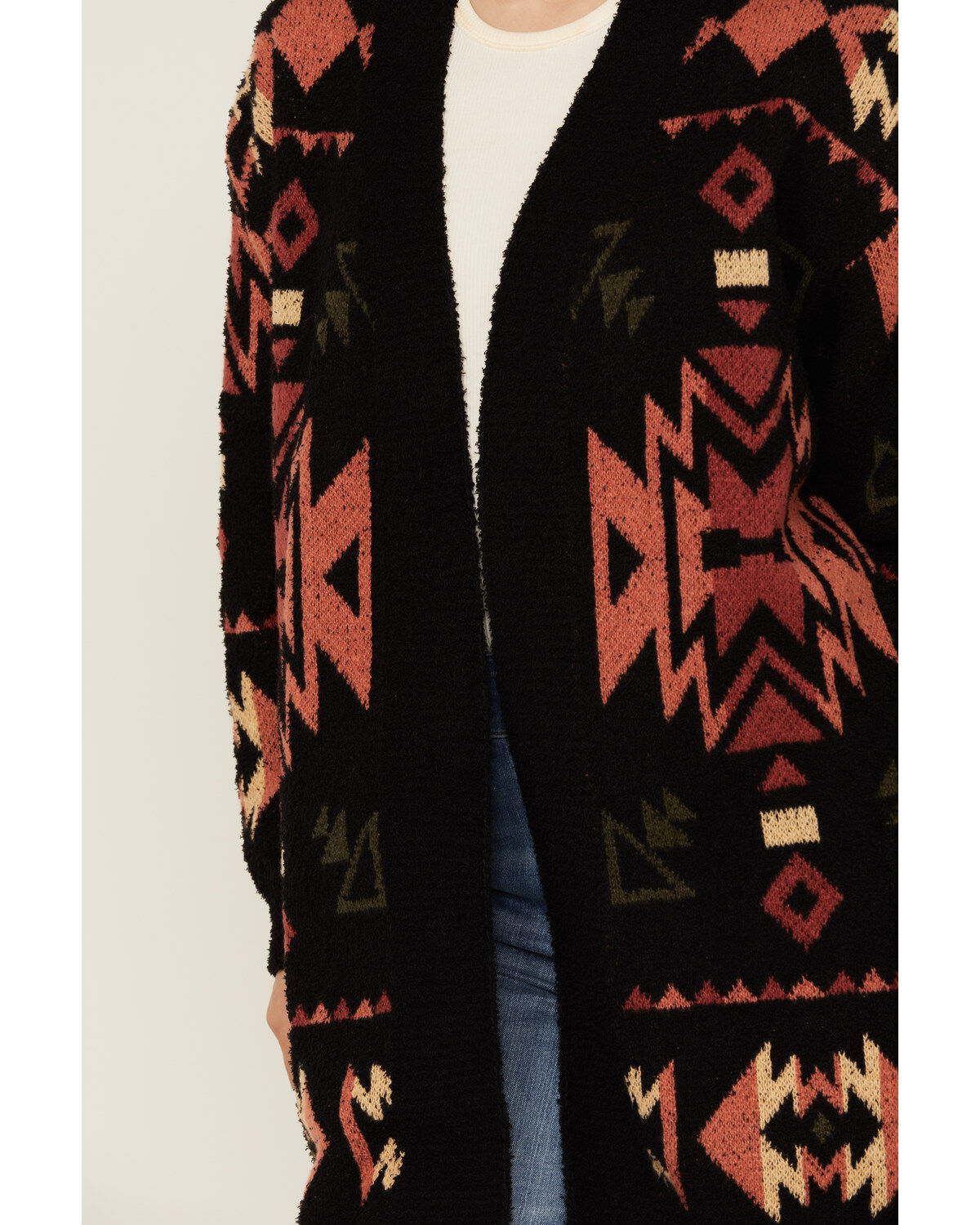 Angie Women's Southwestern Print Open Front Sweater