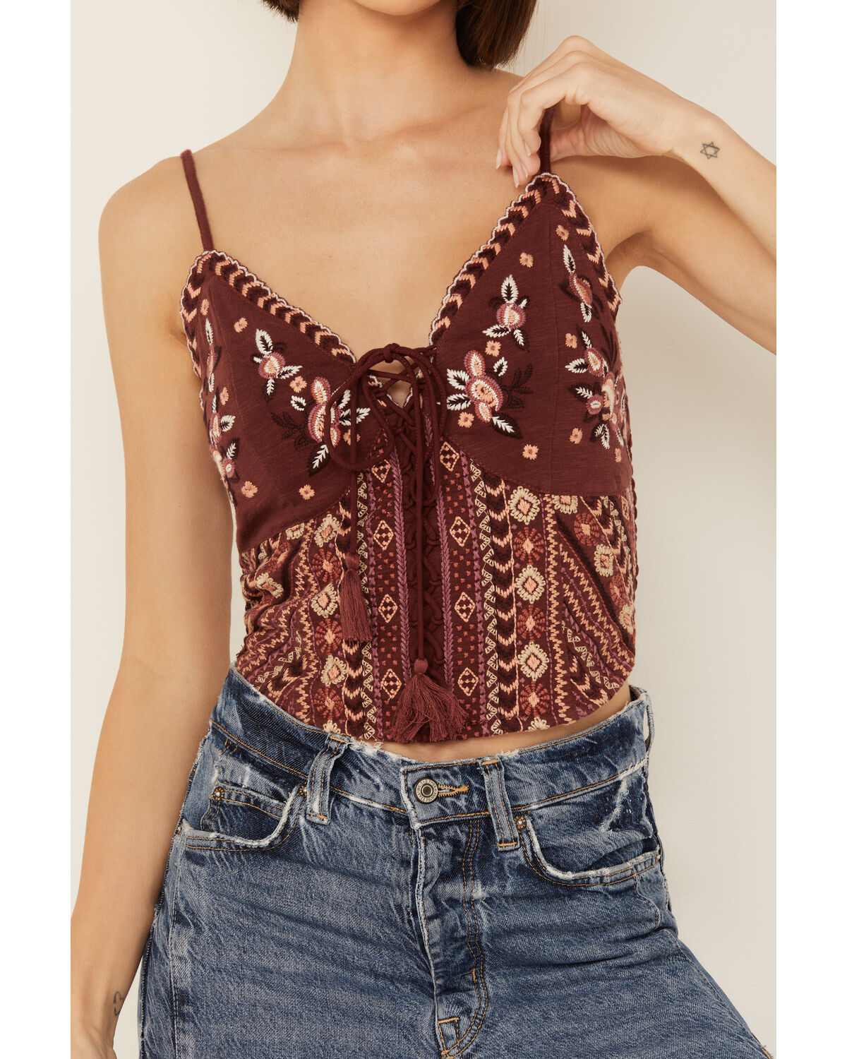 Shyanne Women's Lace Front Embroidered Corset Top