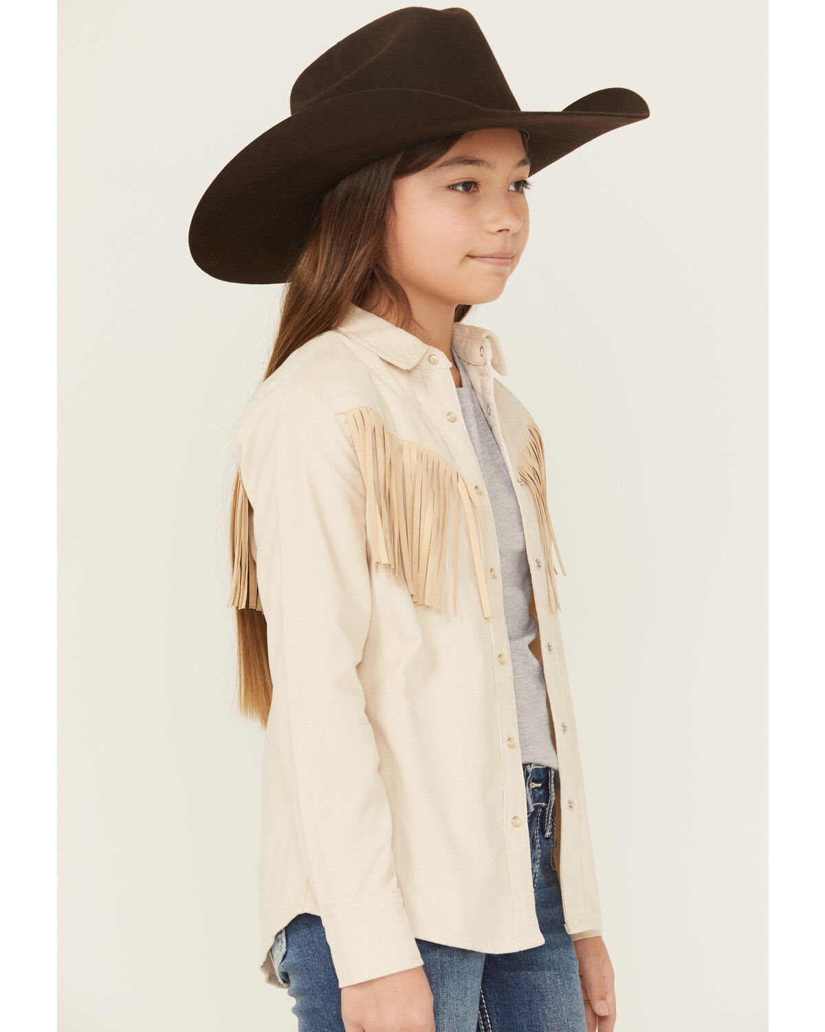 Shyanne Girls' Fringe Corduroy Long Sleeve Snap Western Shirt