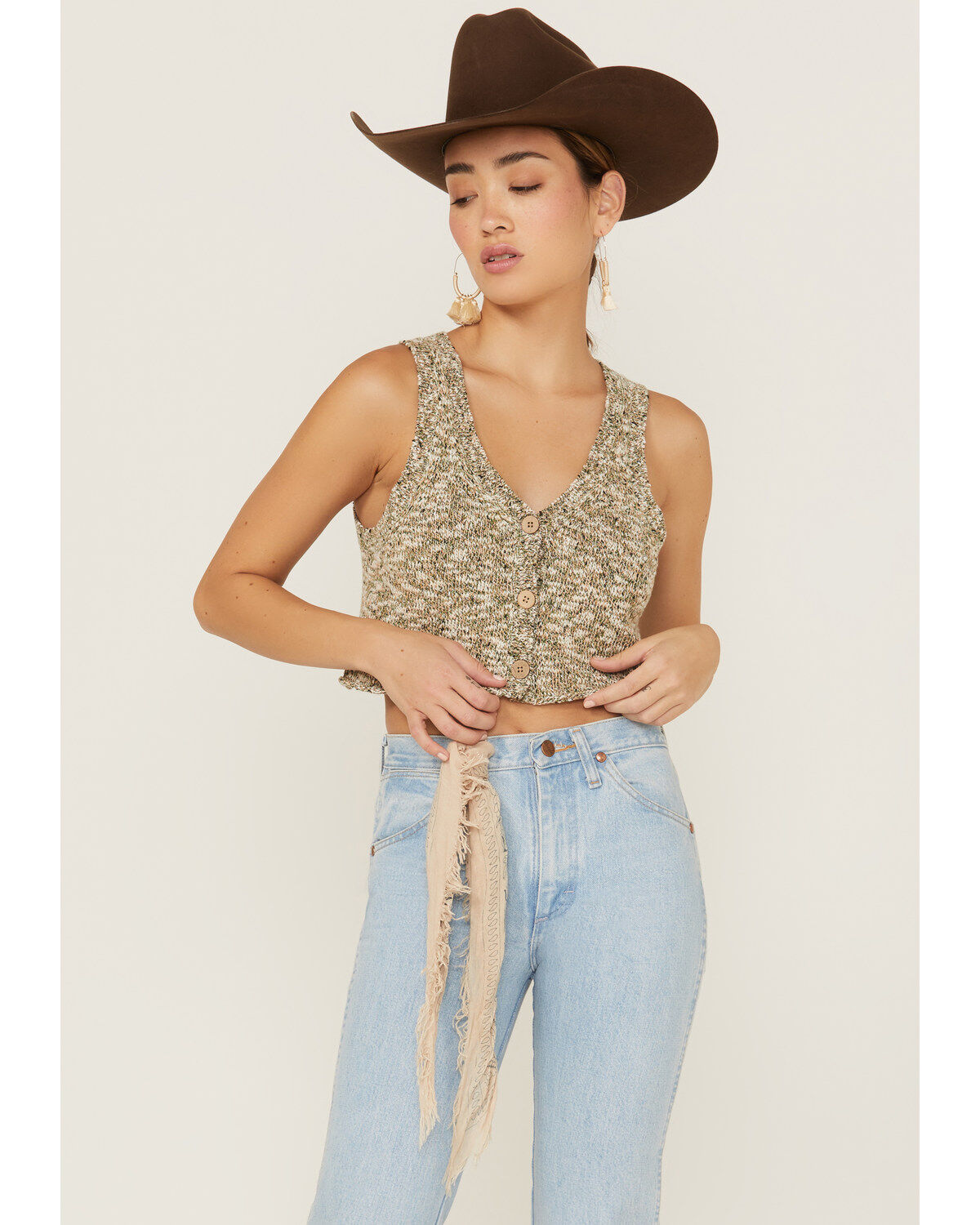 Shyanne Women's Marled Button-Front Cropped Sweater Vest