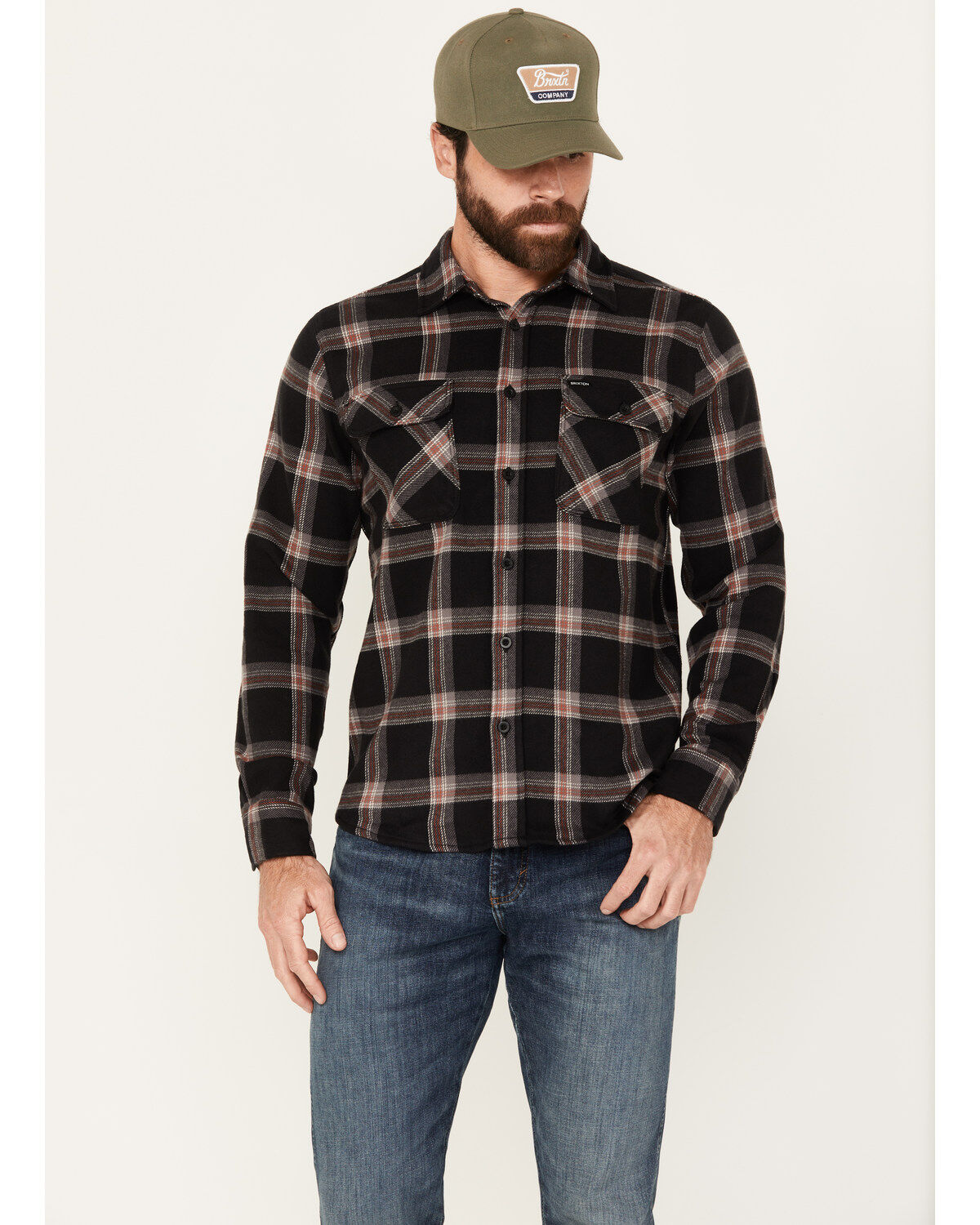 Brixton Men's Bowery Stretch Plaid Print Long Sleeve Button-Down Flannel Shirt