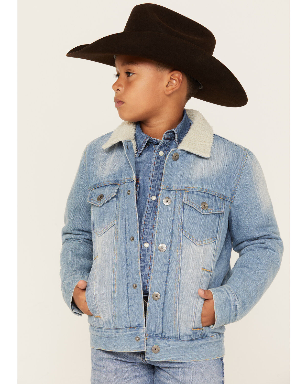 Cody James Boys' Light Wash Sherpa Denim Jacket