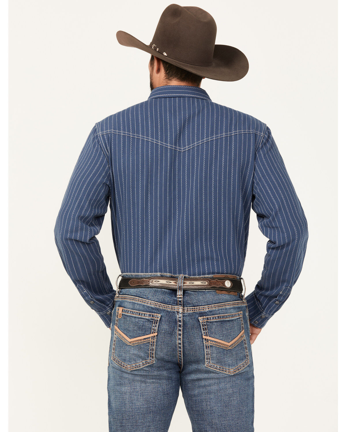 Blue Ranchwear Men's Vintage Striped Long Sleeve Snap Western Shirt