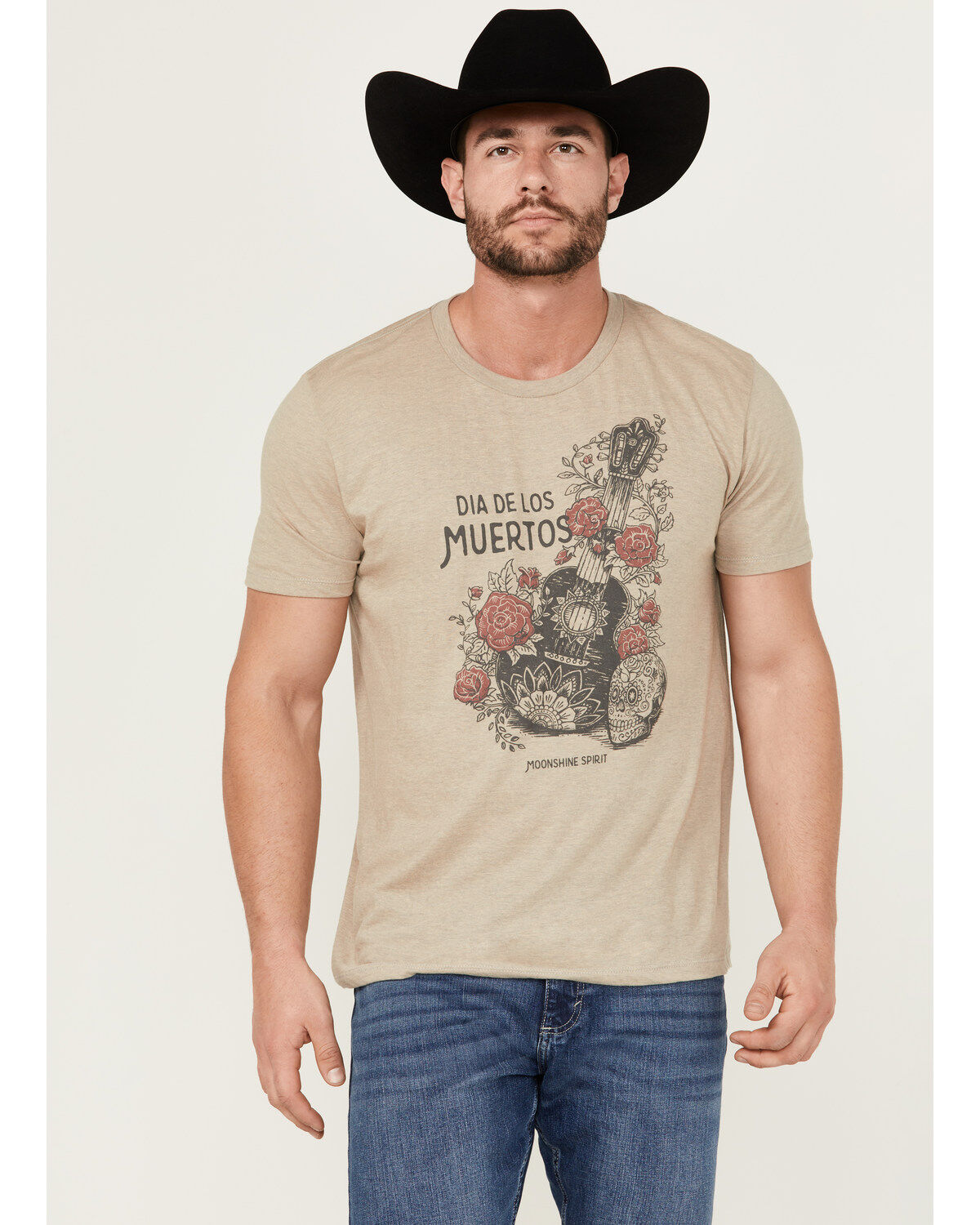 Moonshine Spirit Men's Skull Guitar Short Sleeve Graphic T-Shirt
