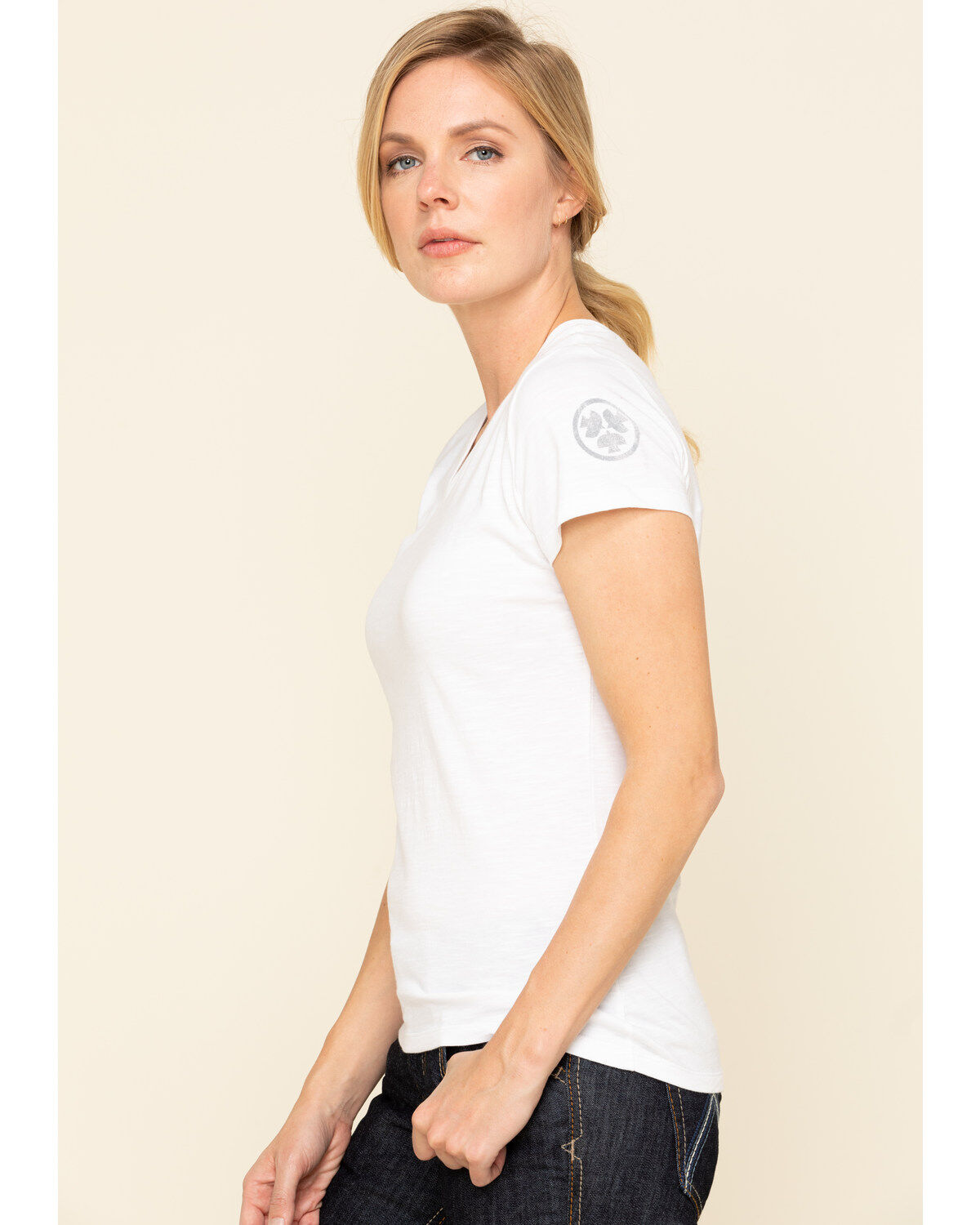 Dovetail Workwear Women's White Solid V-Neck Work Tee
