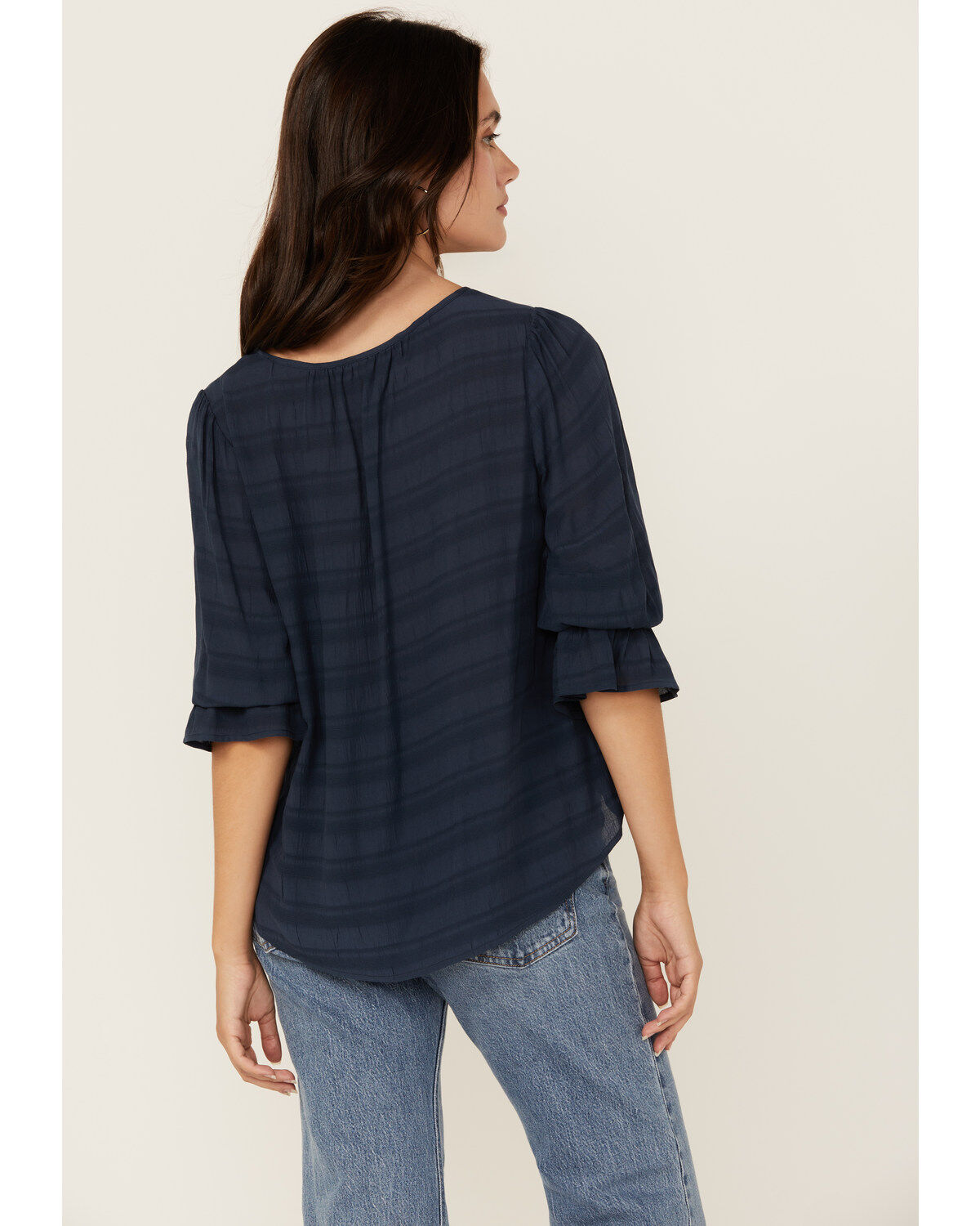 Shyanne Women's Cross Hatch Long Sleeve Peasant Blouse