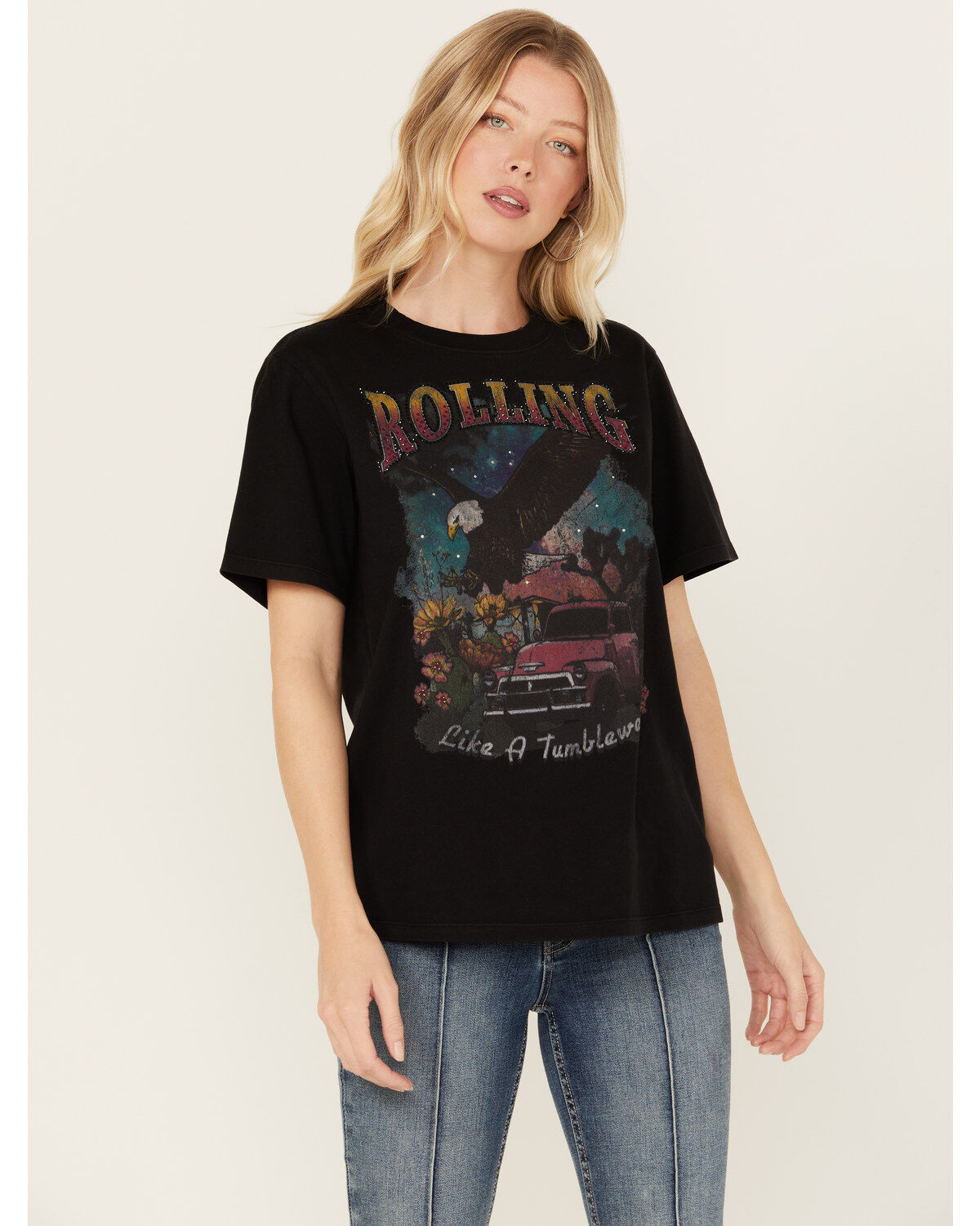 Idyllwind Women's Rolling Rhinestone Short Sleeve Graphic Tee