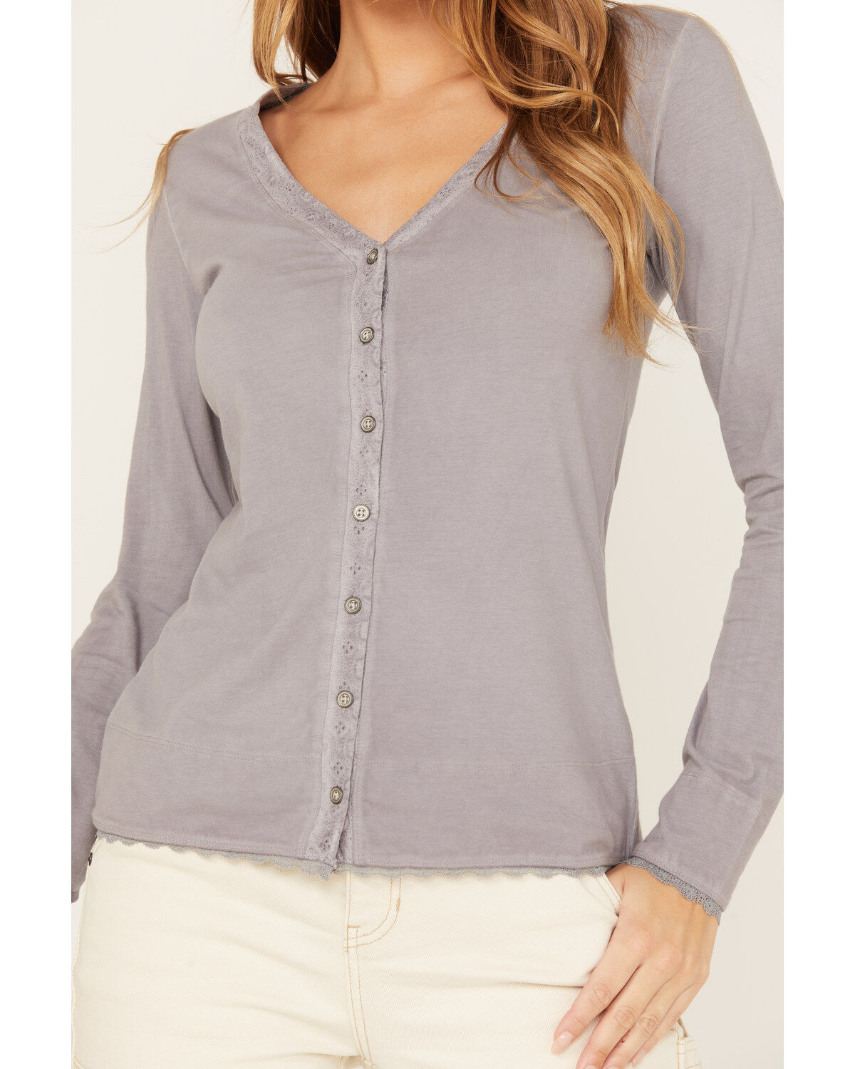 Cleo + Wolf Women's Acid Wash V-Neck Long Sleeve Top