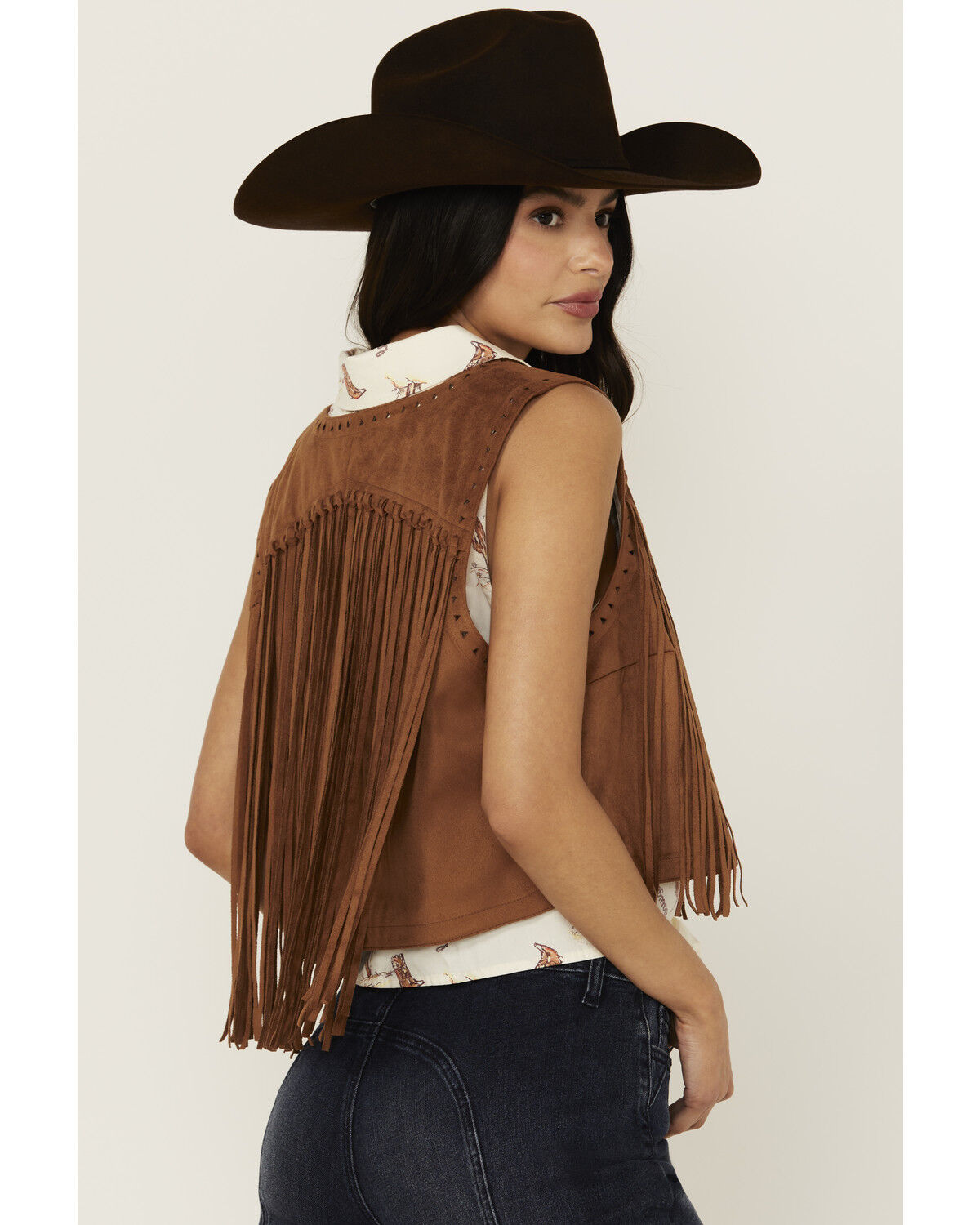 Shyanne Women's Faux Suede Fringe Cropped Vest