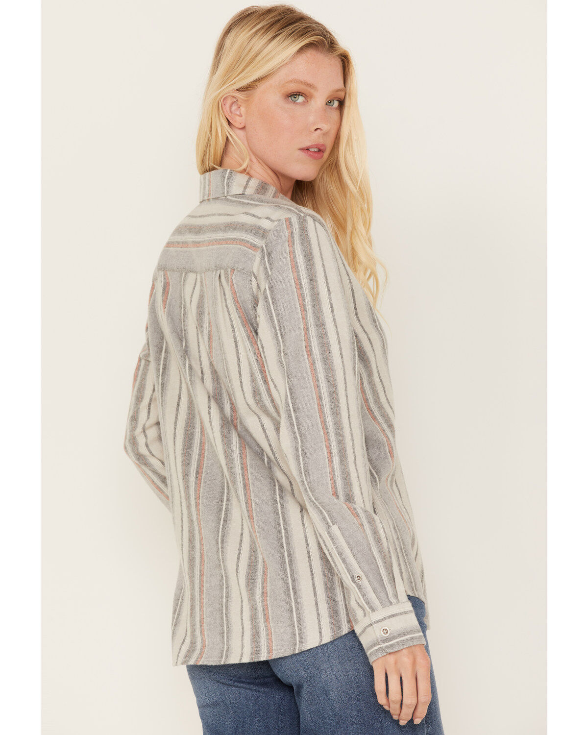 North River Women's Stripe Print Long Sleeve Button Down Flannel Shirt