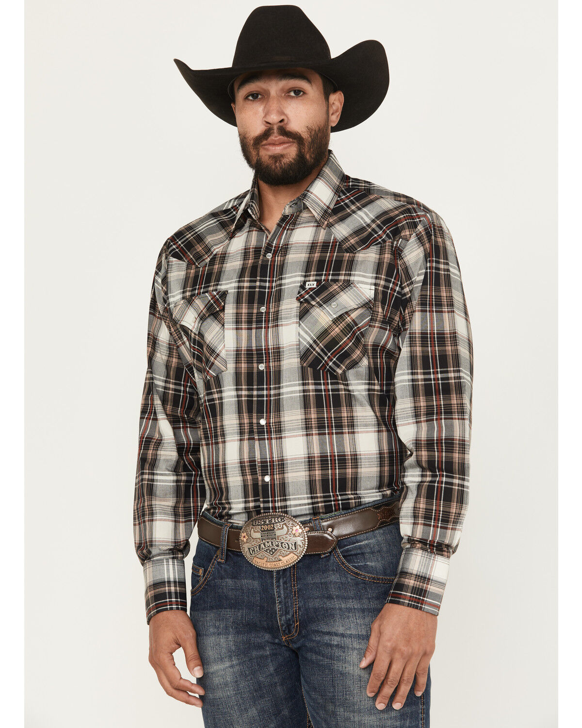 Ely Walker Men's Plaid Print Long Sleeve Pearl Snap Western Shirt