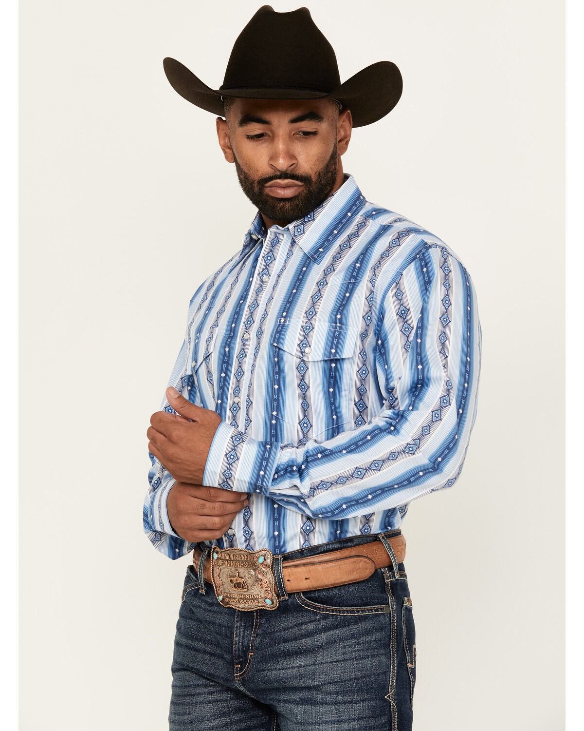 Wrangler Men's Checotah Southwestern Print Long Sleeve Snap Western Shirt
