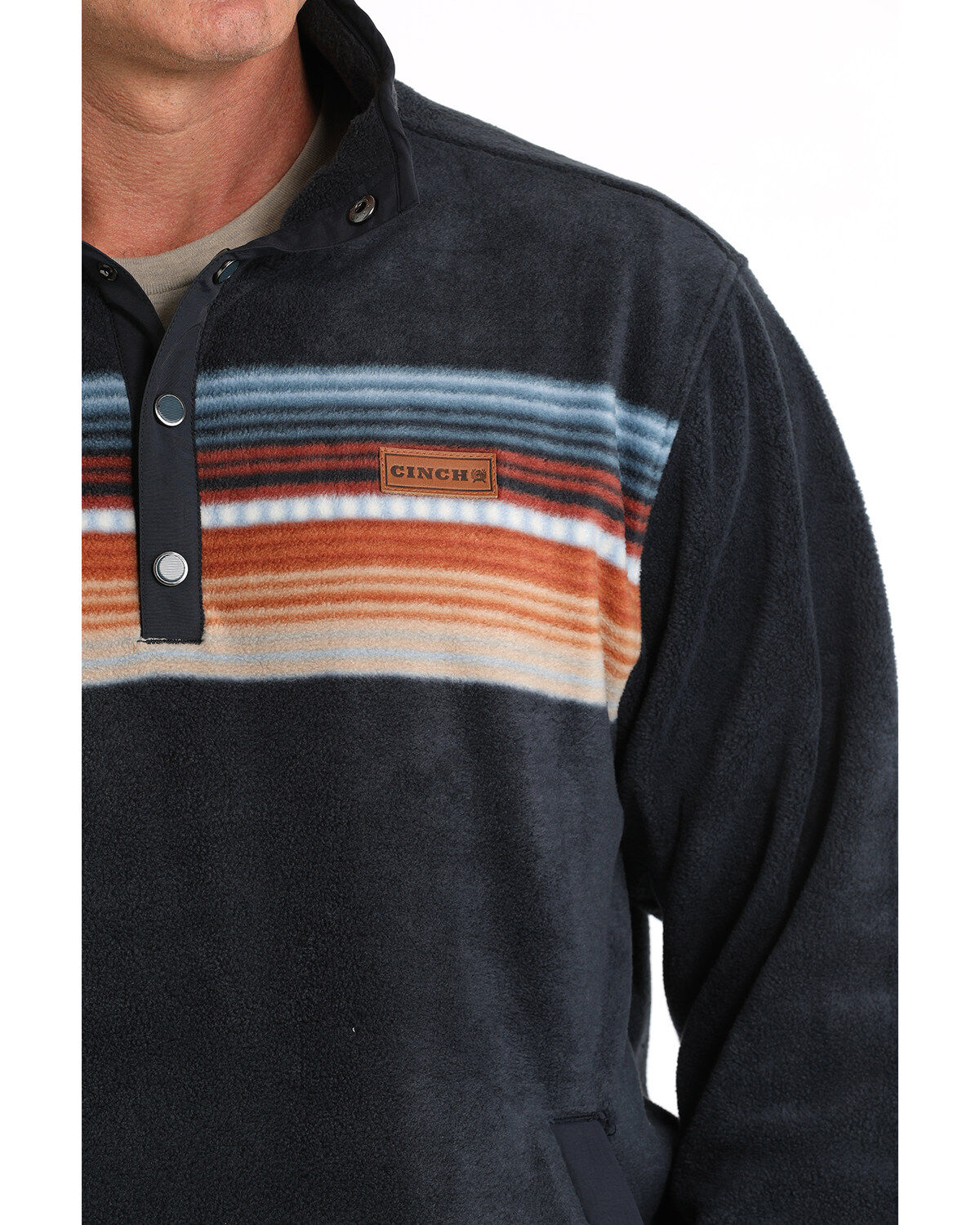 Cinch Men's Striped Print Quarter Snap Long Sleeve Pullover