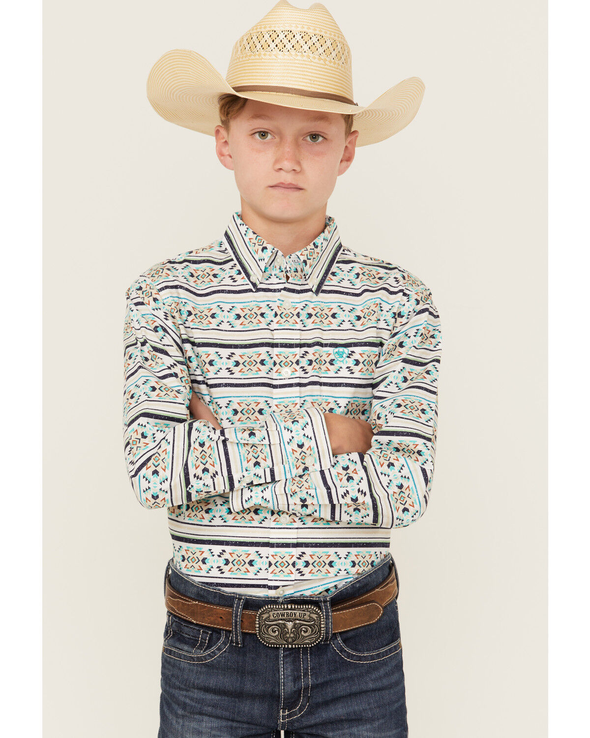 Ariat Boys' Southwestern Print Long Sleeve Button-Down Western Shirt