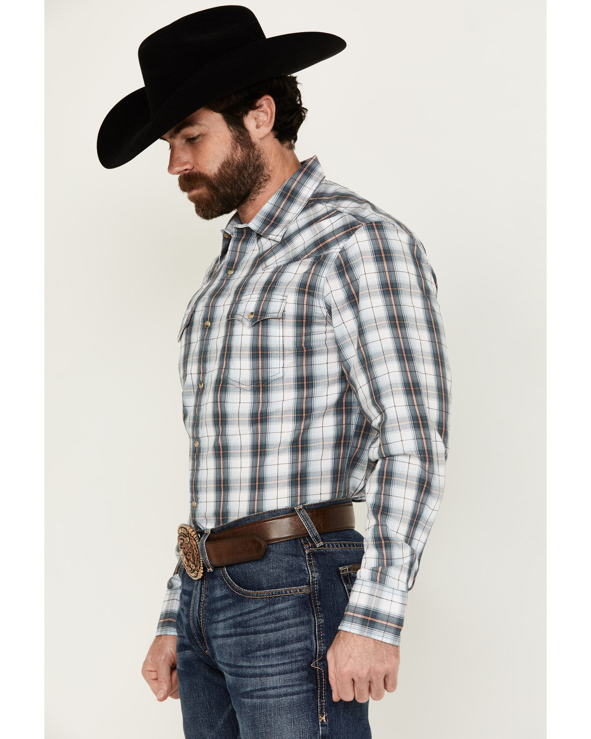 Wrangler Retro Men's Premium Plaid Print Long Sleeve Snap Western Shirt