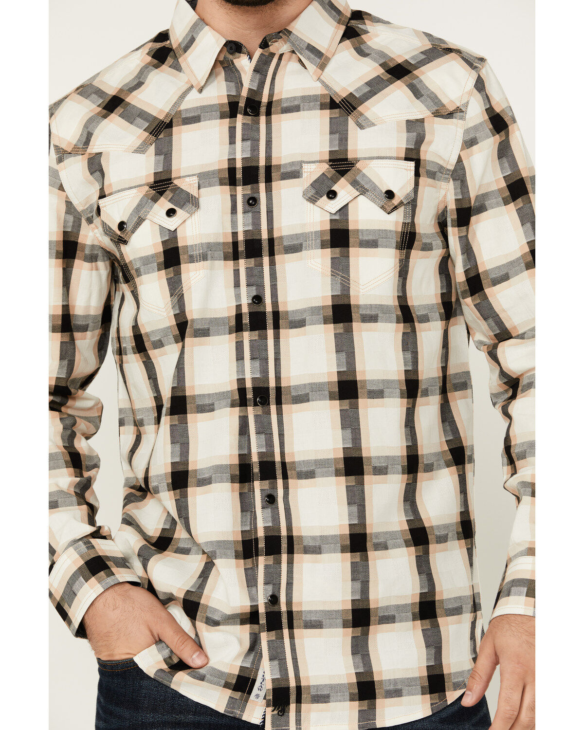 Moonshine Spirit Men's Crescendo Plaid Print Long Sleeve Snap Western Shirt