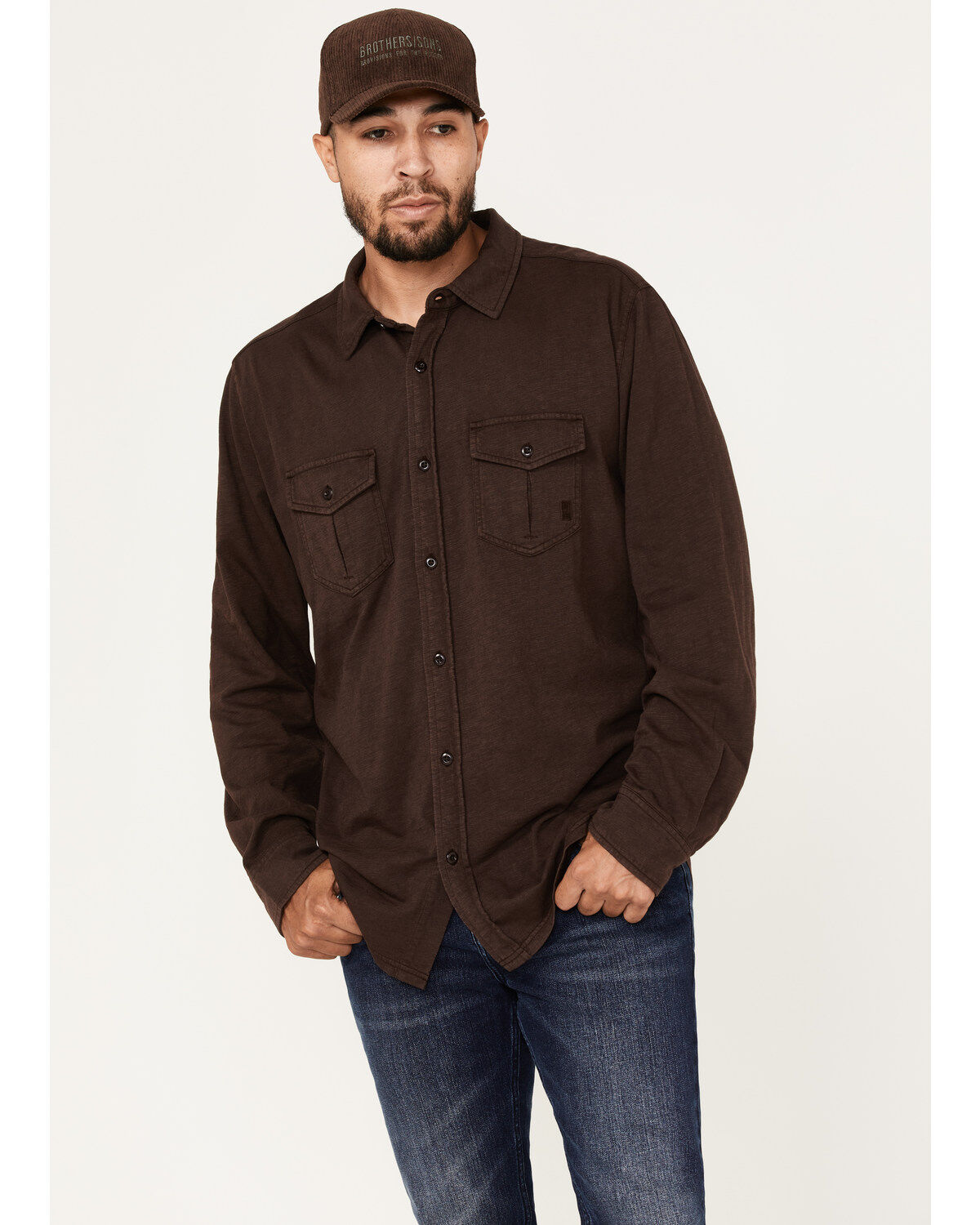 Brothers and Sons Men's Solid Pigment Slub Button Down Western Shirt