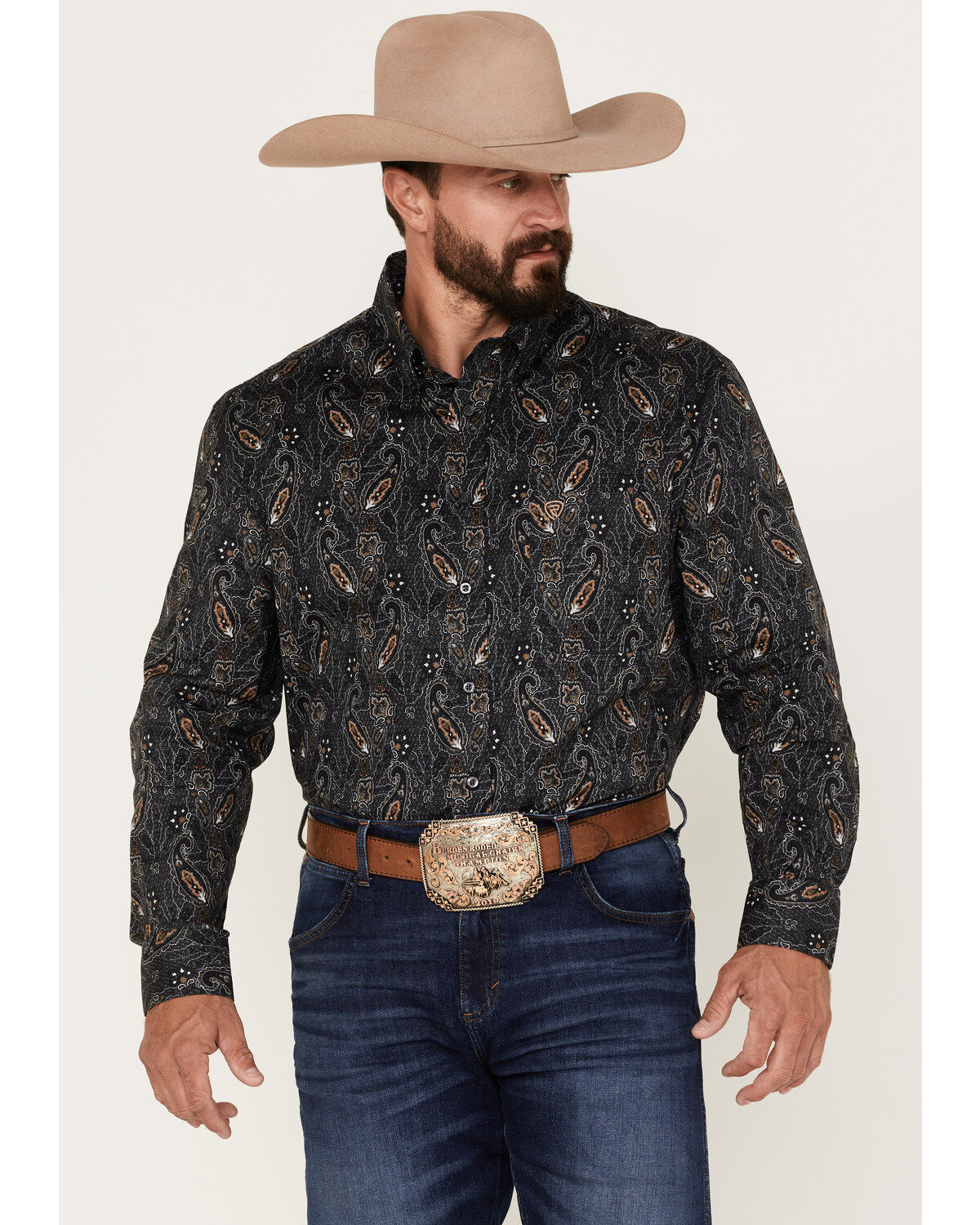 Rock & Roll Denim Men's Paisley Stretch Long Sleeve Button Down Shirt