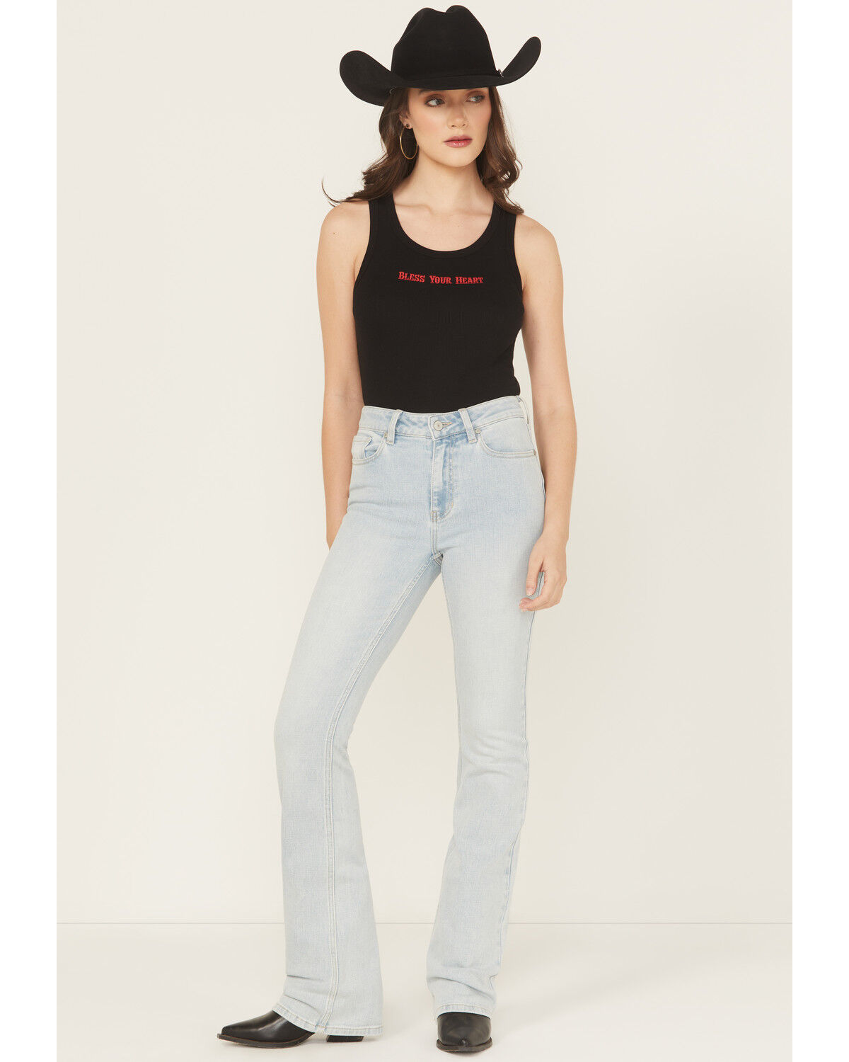 Shyanne Women's Celeste Light Wash High Rise Bootcut Comfort Stretch Denim Jeans