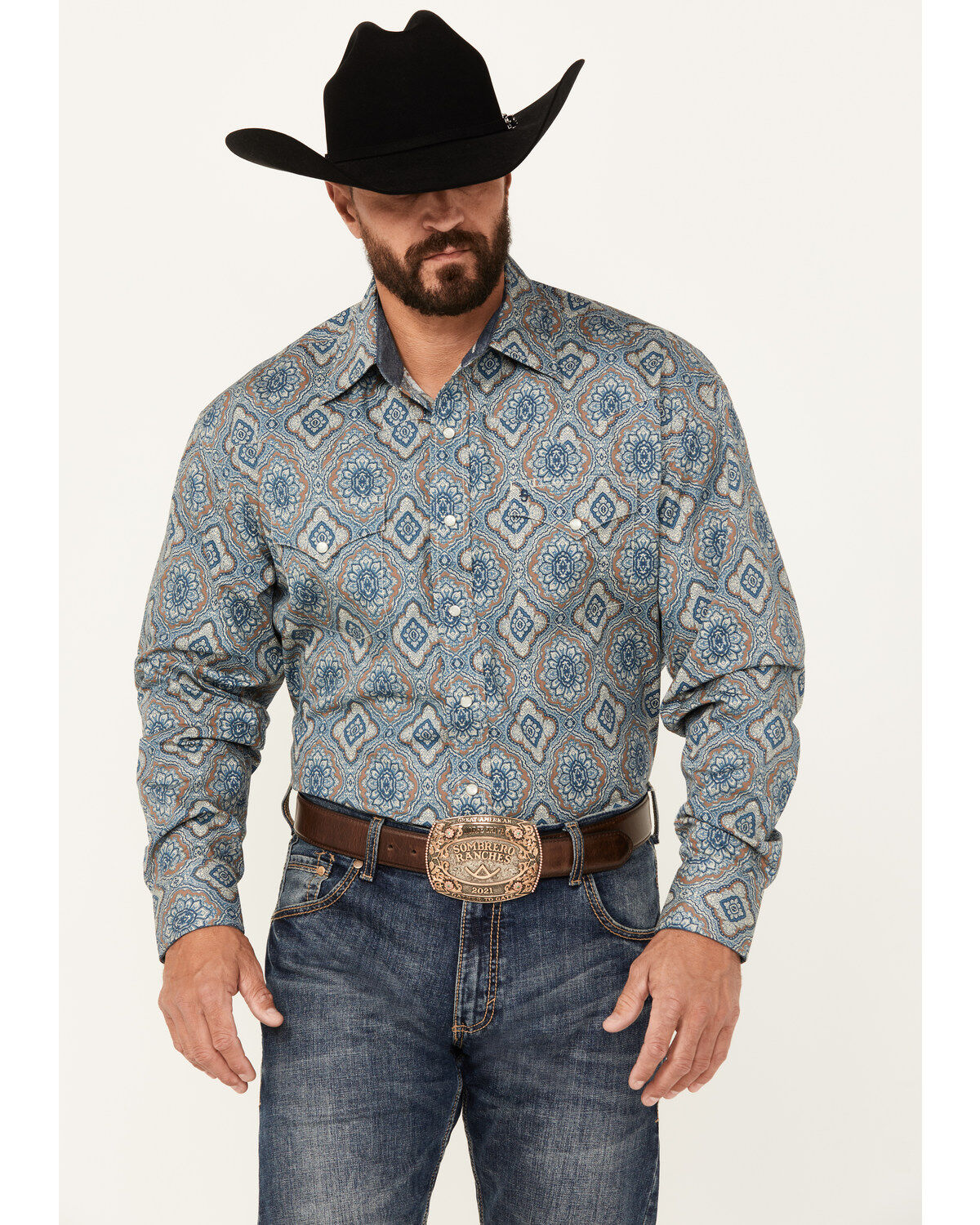 Stetson Men's Mosaic Print Long Sleeve Pearl Snap Western Shirt