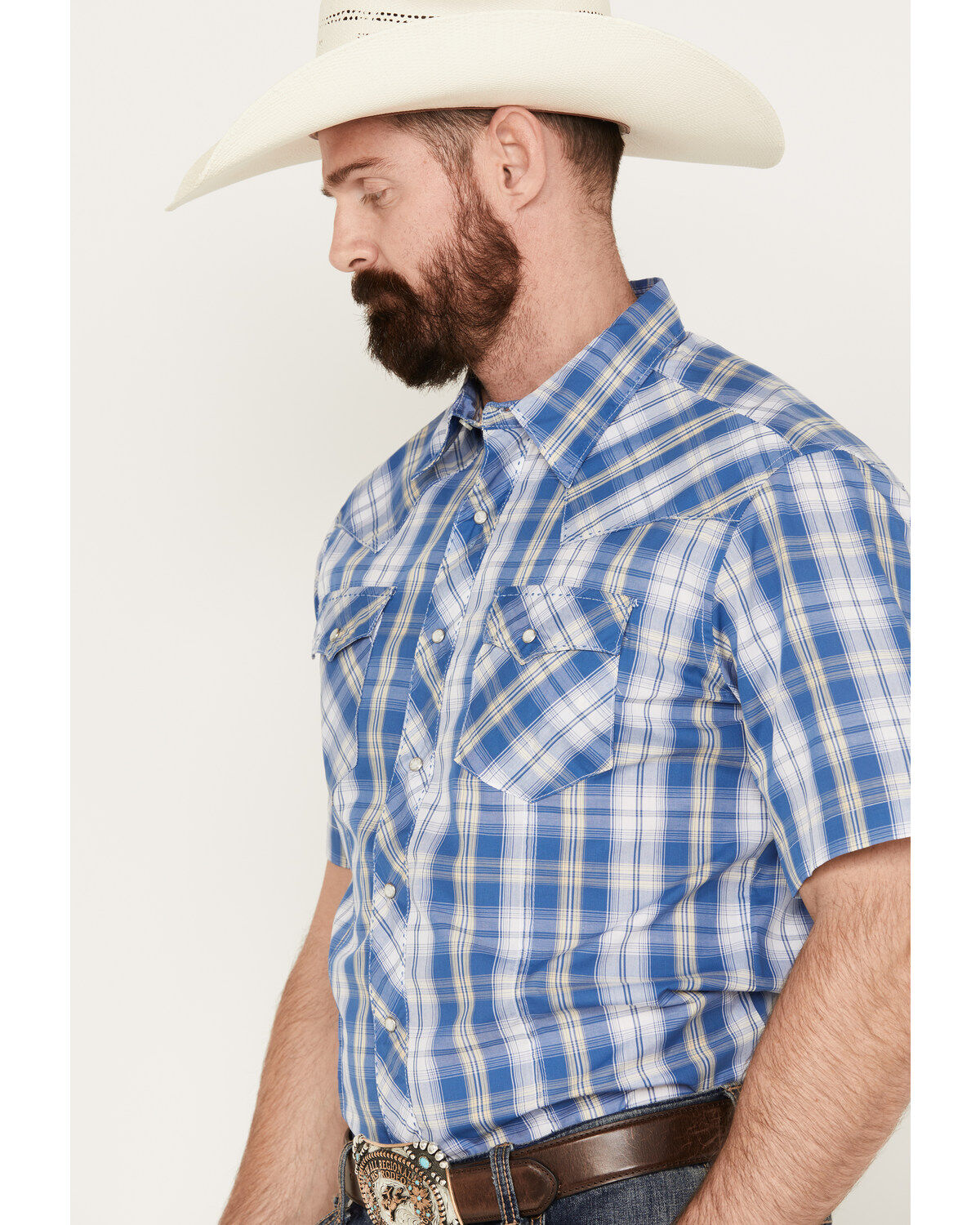 Wrangler Men's Fashion Plaid Print Short Sleeve Snap Western Shirt