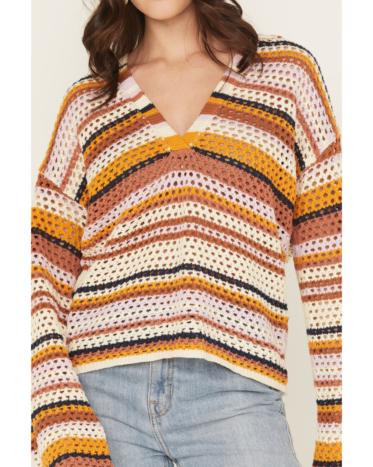 Cleo + Wolf Women's Open Stitch Striped Pullover