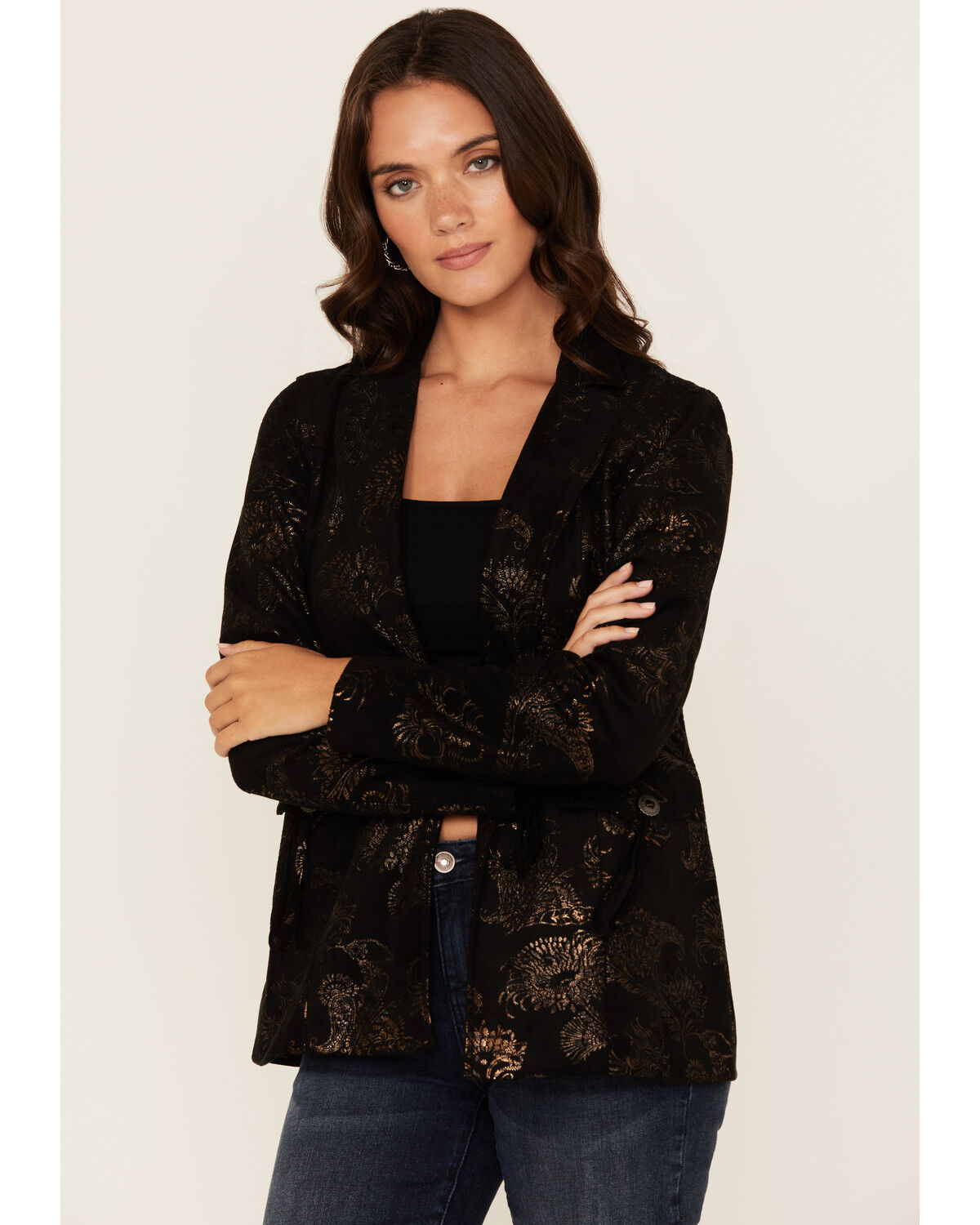Shyanne Women's Metallic Printed Faux Suede Blazer